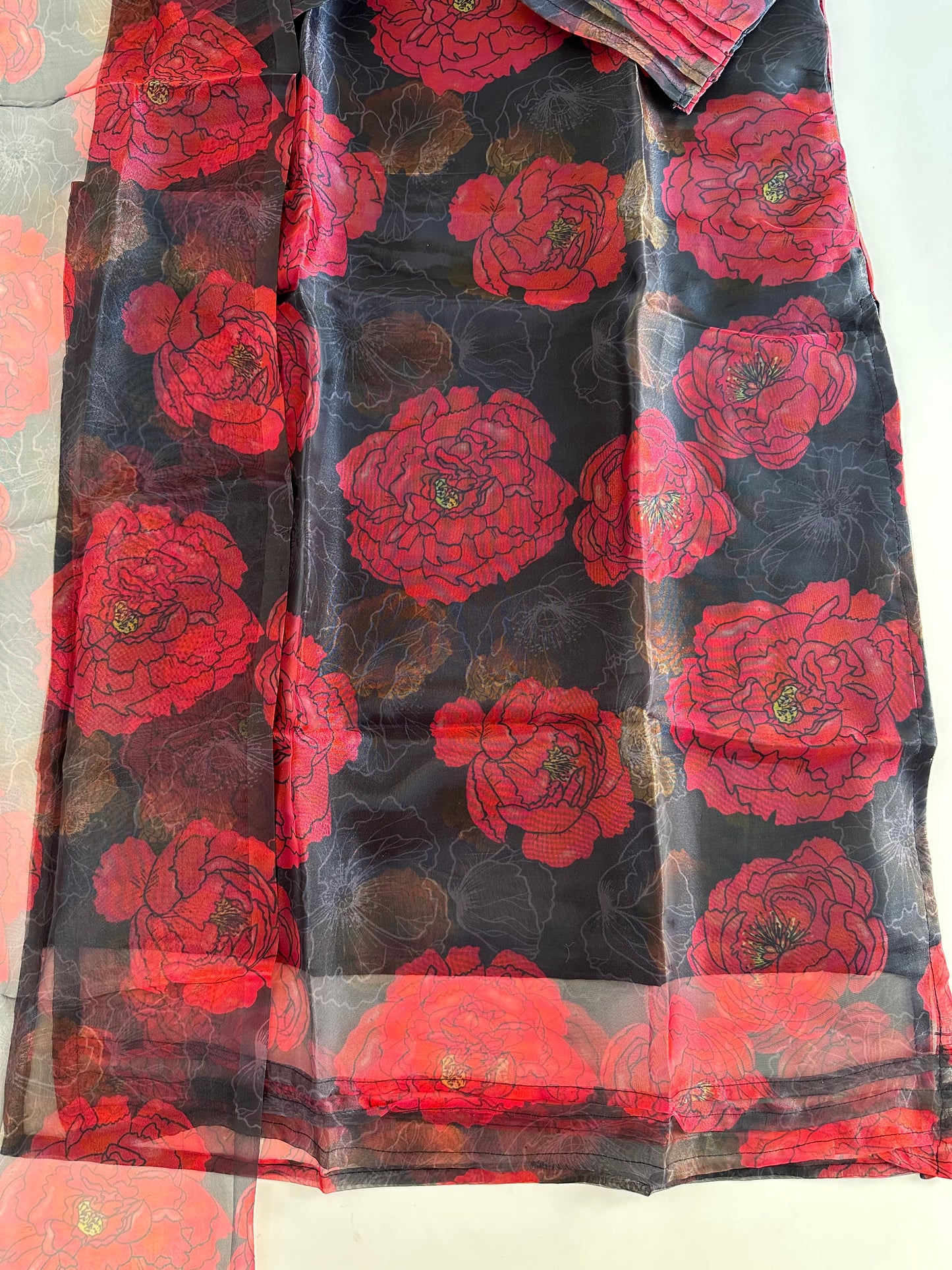 D376 - Organza Straight kurti with pants and dupatta