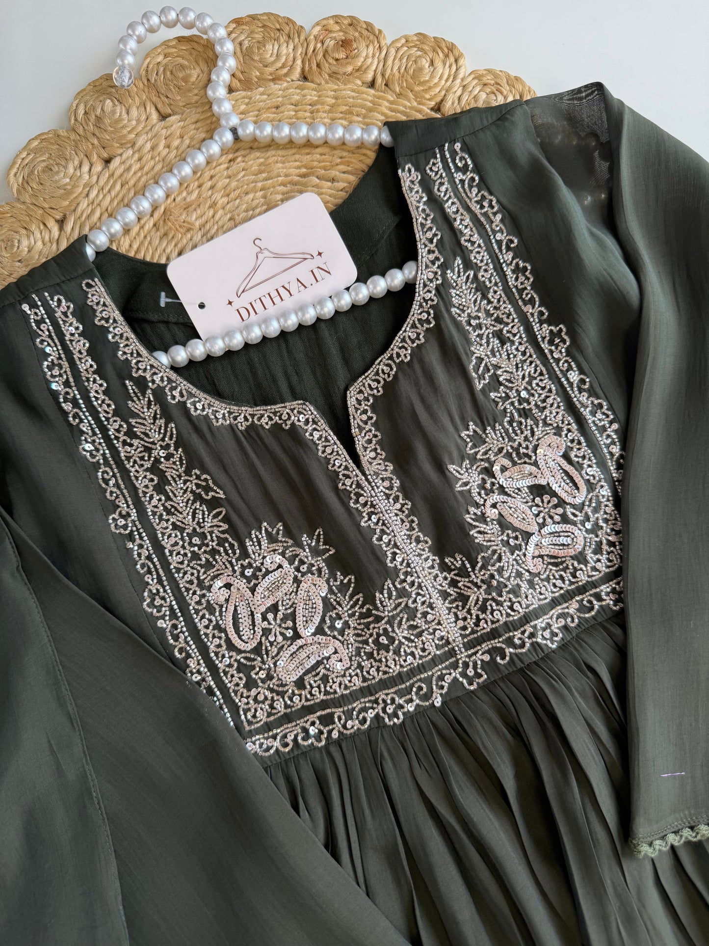 K565 - Mul chanderi handwork Anarkali with pants and dupatta