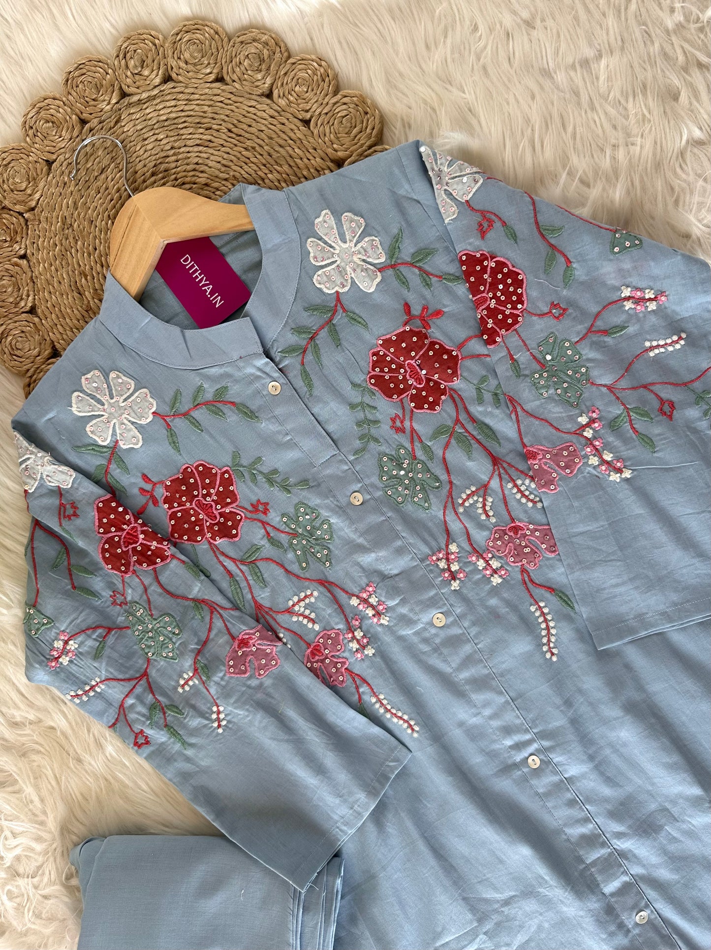 K437 - Cotton embroidered coord set in 2 colours