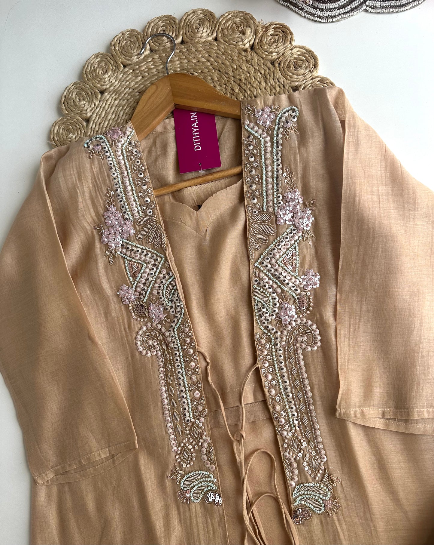 K379 - Organza handwork Cape coord set