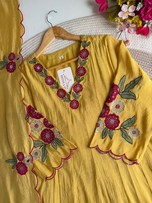 K569 - Surat Mul chanderi hand embroidered Anarkali with pants and dupatta