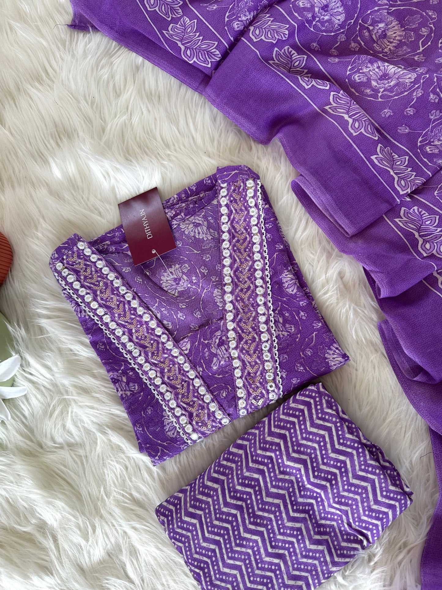 K373 - Cotton printed straight Kurti with pants and dupatta
