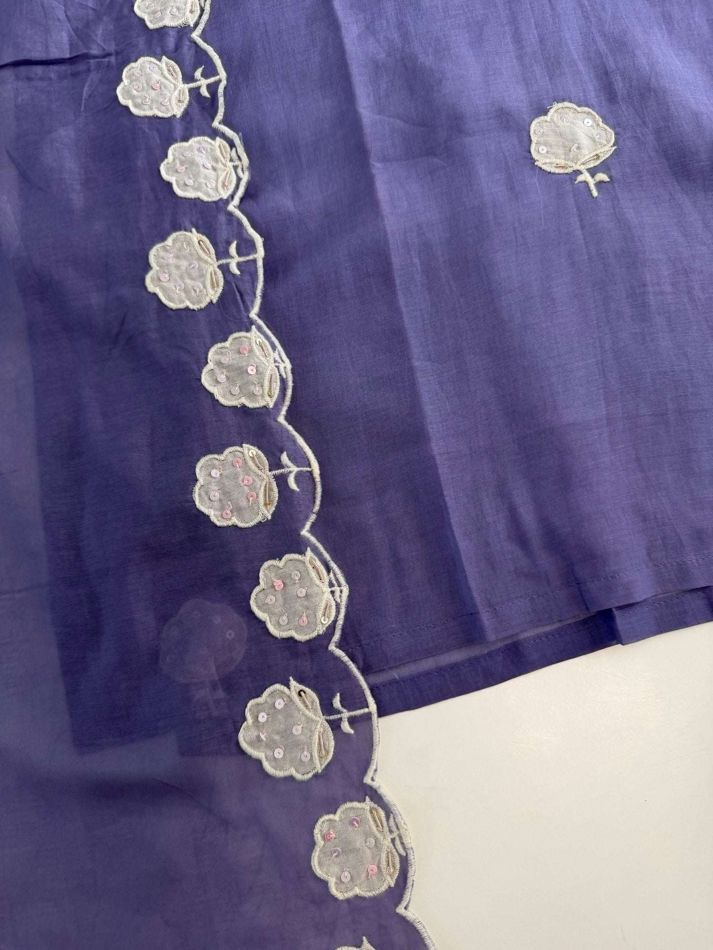K503 - Mul chanderi embroidered straight Kurti with pants and dupatta