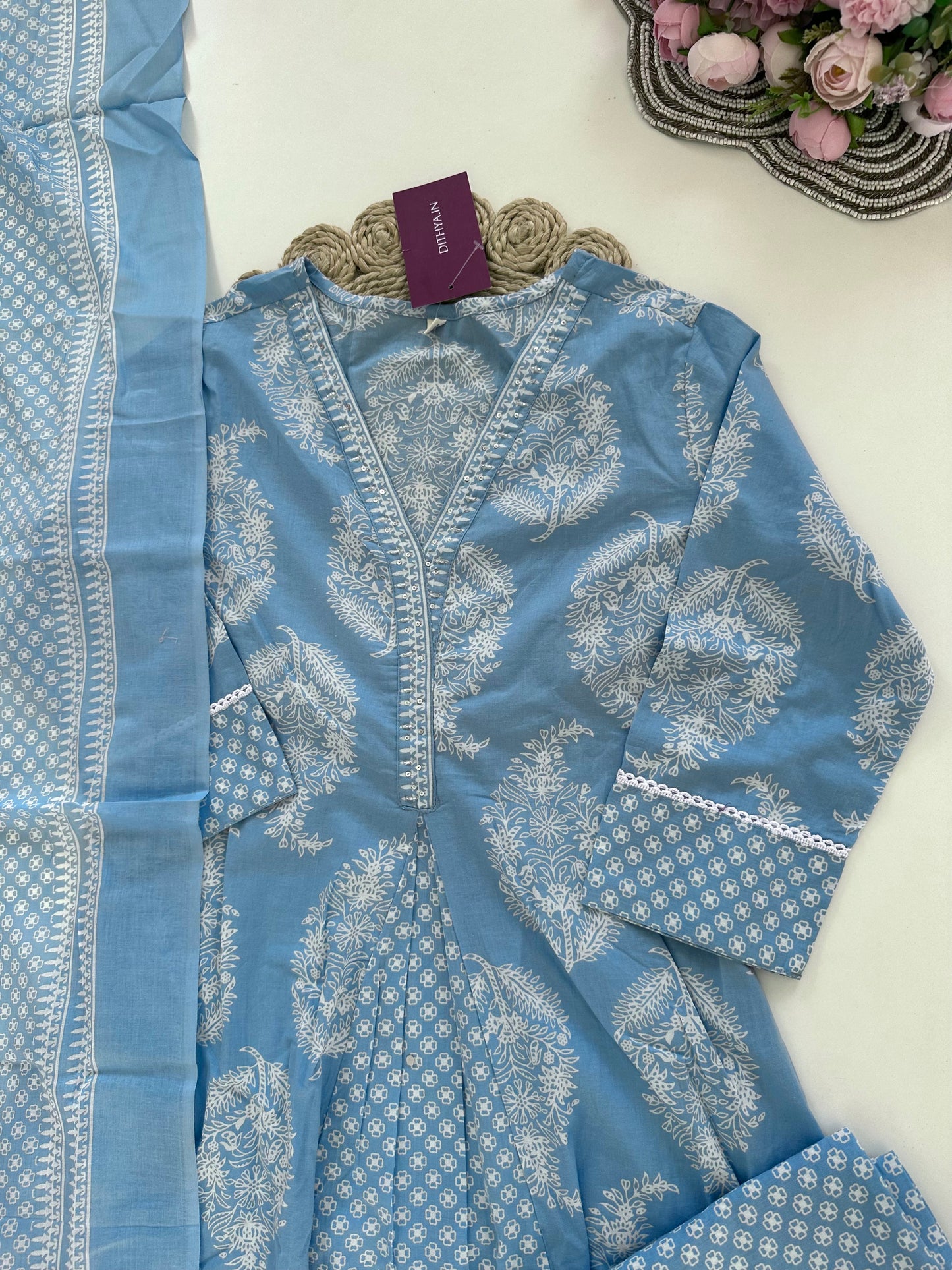 K100 - Cotton Aline Kurti with pants and dupatta