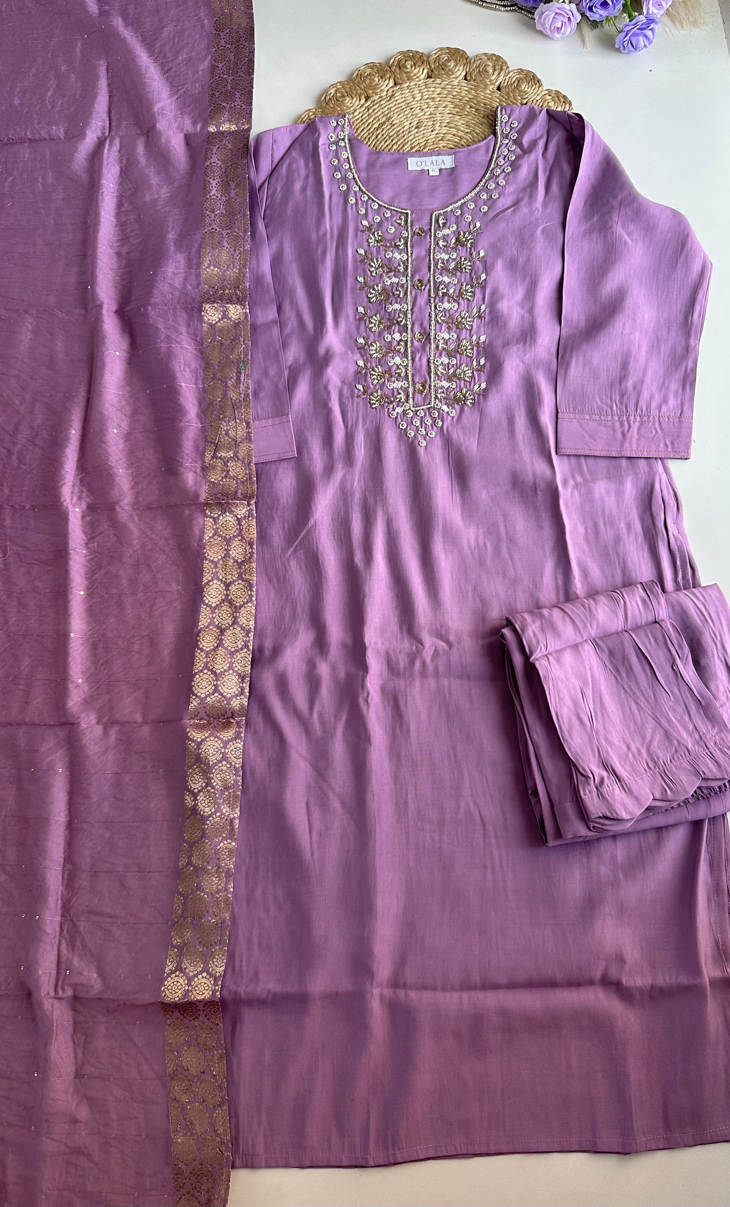 D270 - Roman silk straight kurti with pants and dupatta