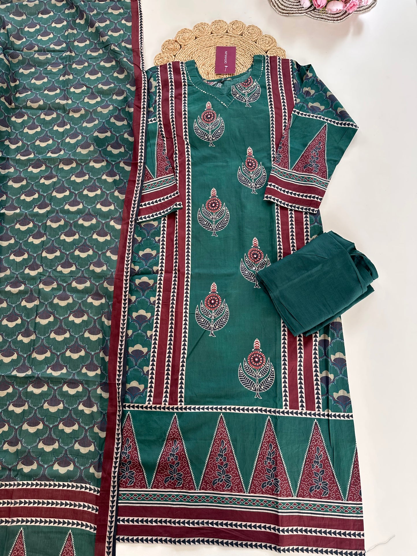 K141 - Cotton straight Kurti with pants and dupatta