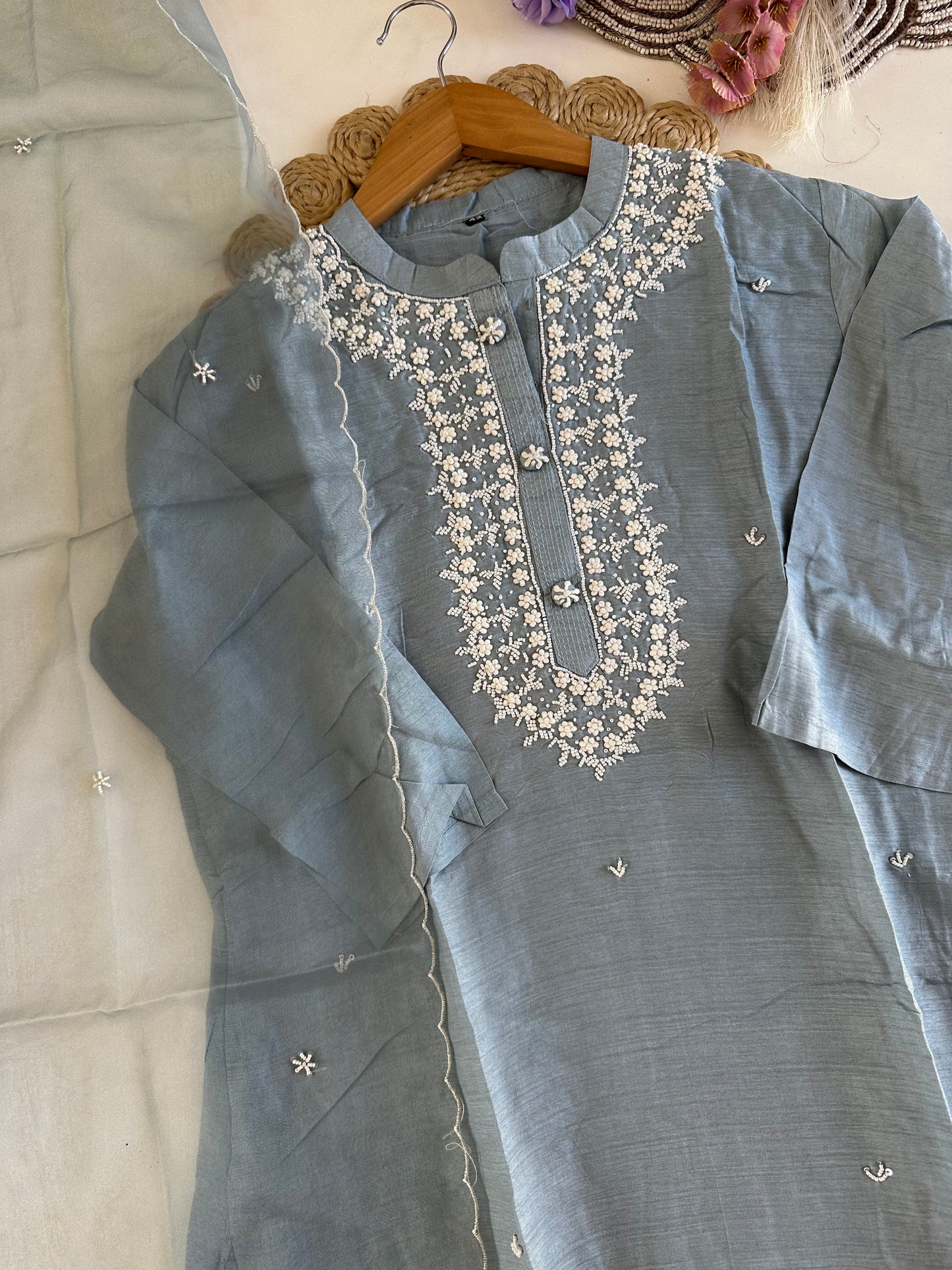 D393-Dola silk straight kurti with pants and dupatta