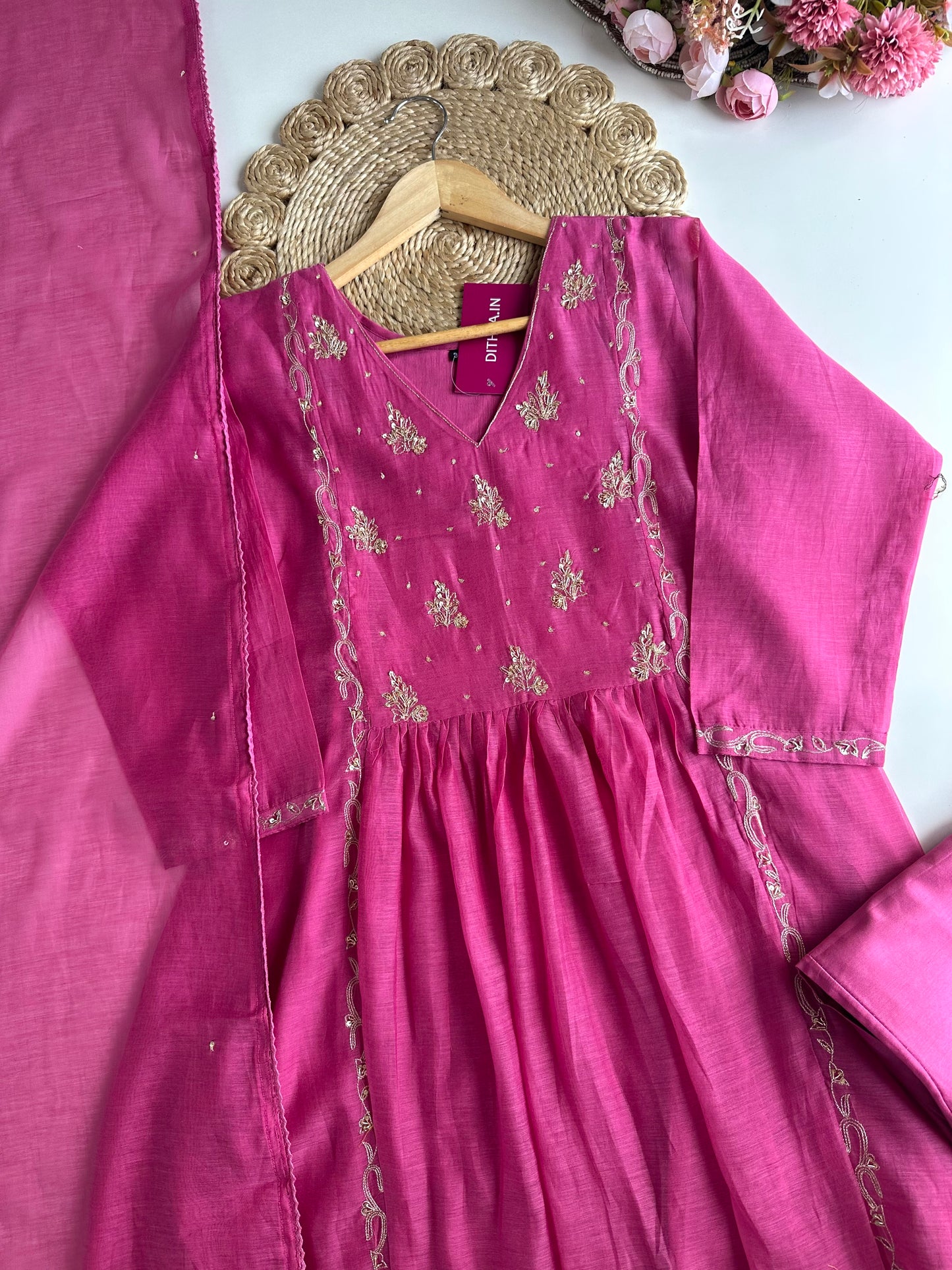 K005 - Mul Chanderi zardosi Anarkali with pants and dupatta in 3 colours