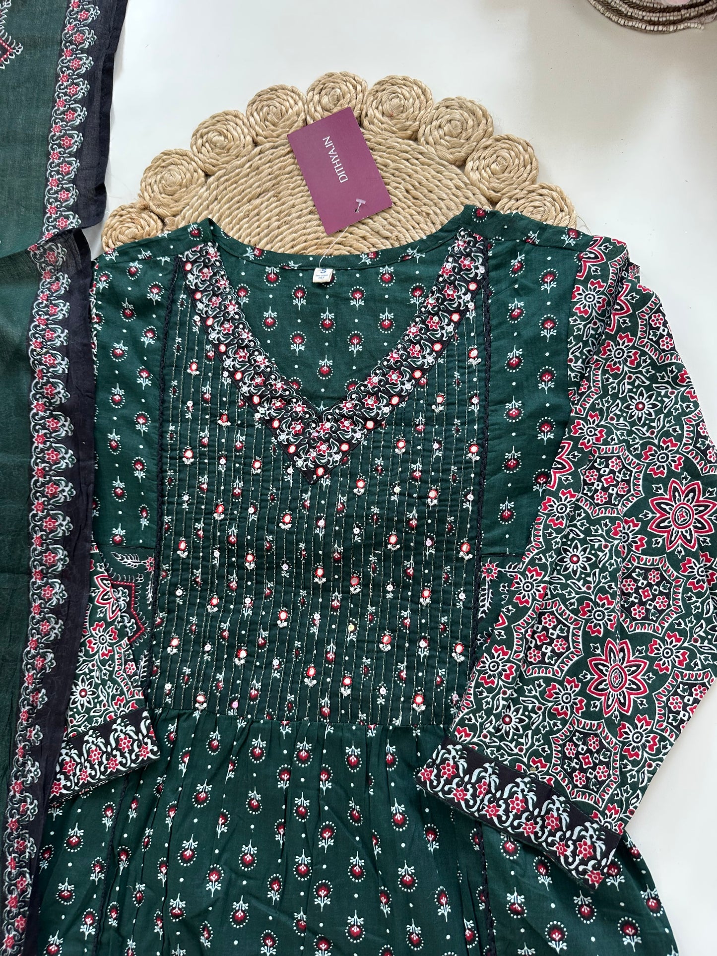 K020 - Mul cotton floral Aline Kurti with pants and dupatta