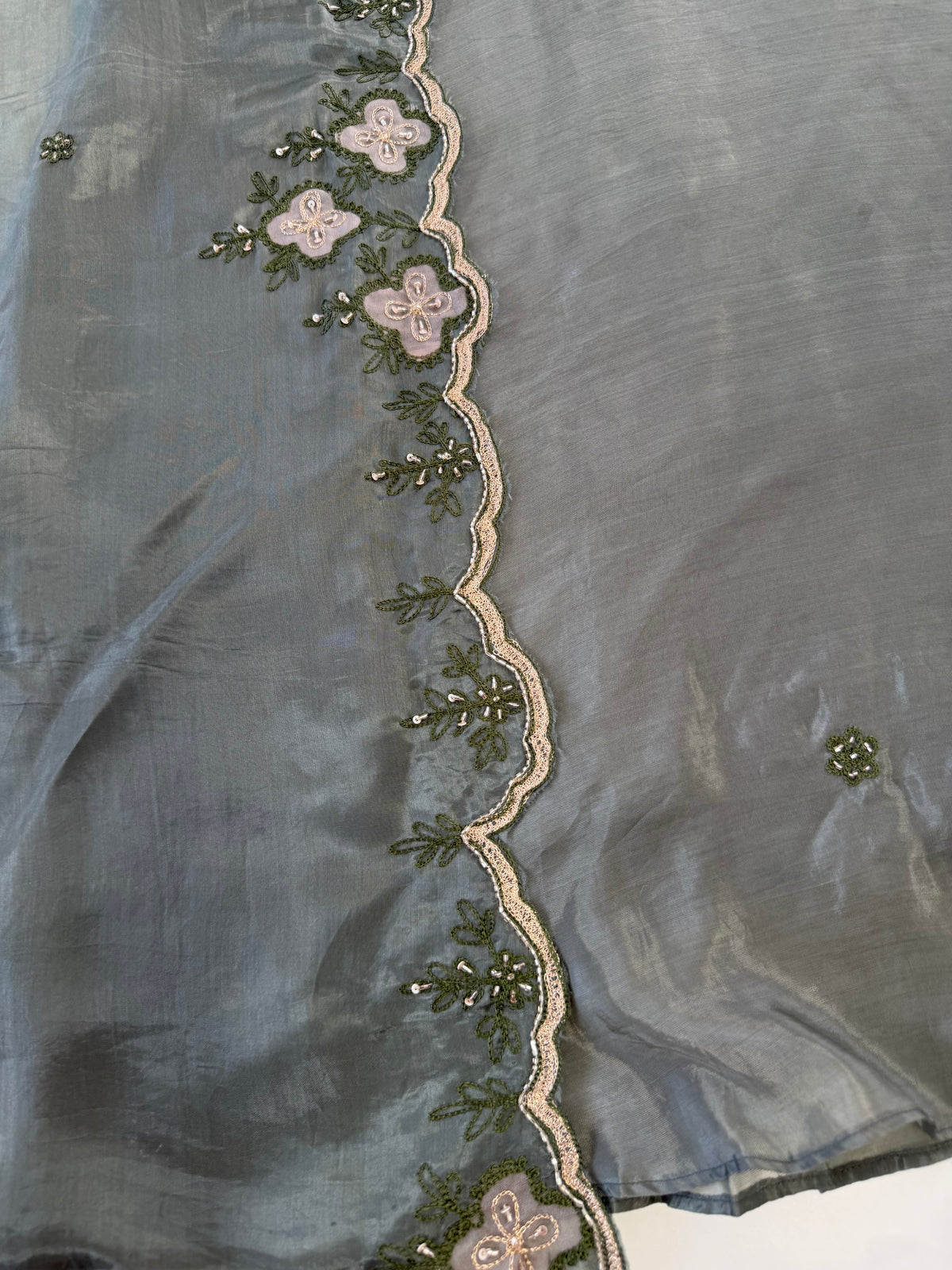 K191 - HO silk handwork aline Kurti with pants and dupatta