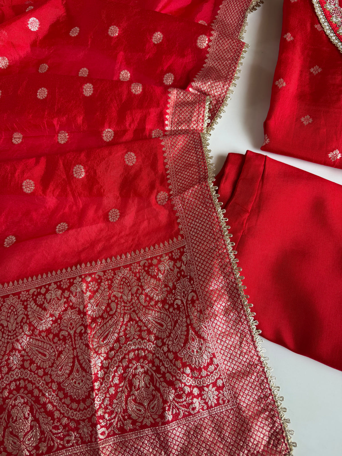 K519 - Jacquard silk straight Kurti with pants and dupatta in 2 colours