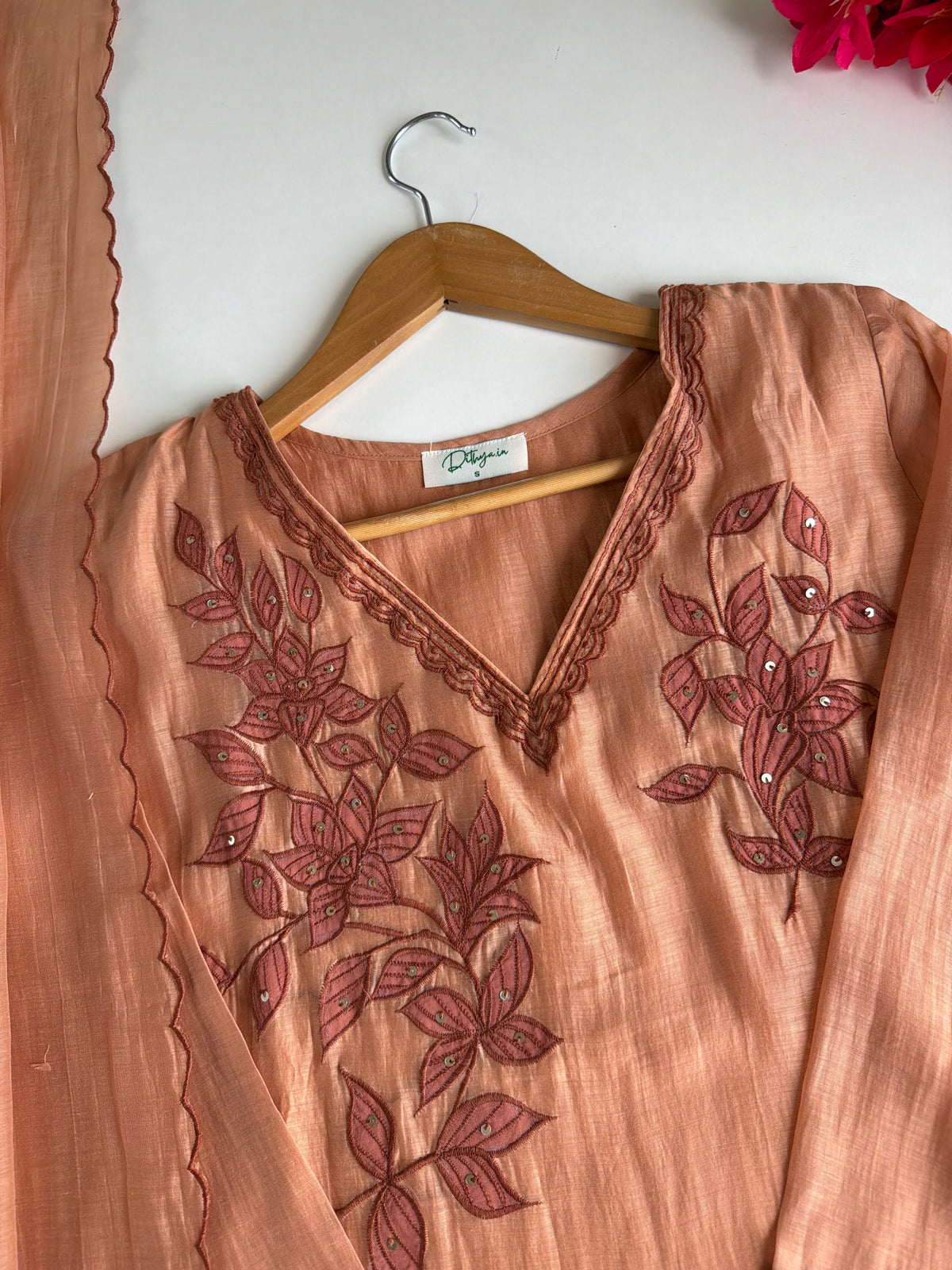 K567 - Mul chanderi embroidered straight Kurti with pants and dupatta
