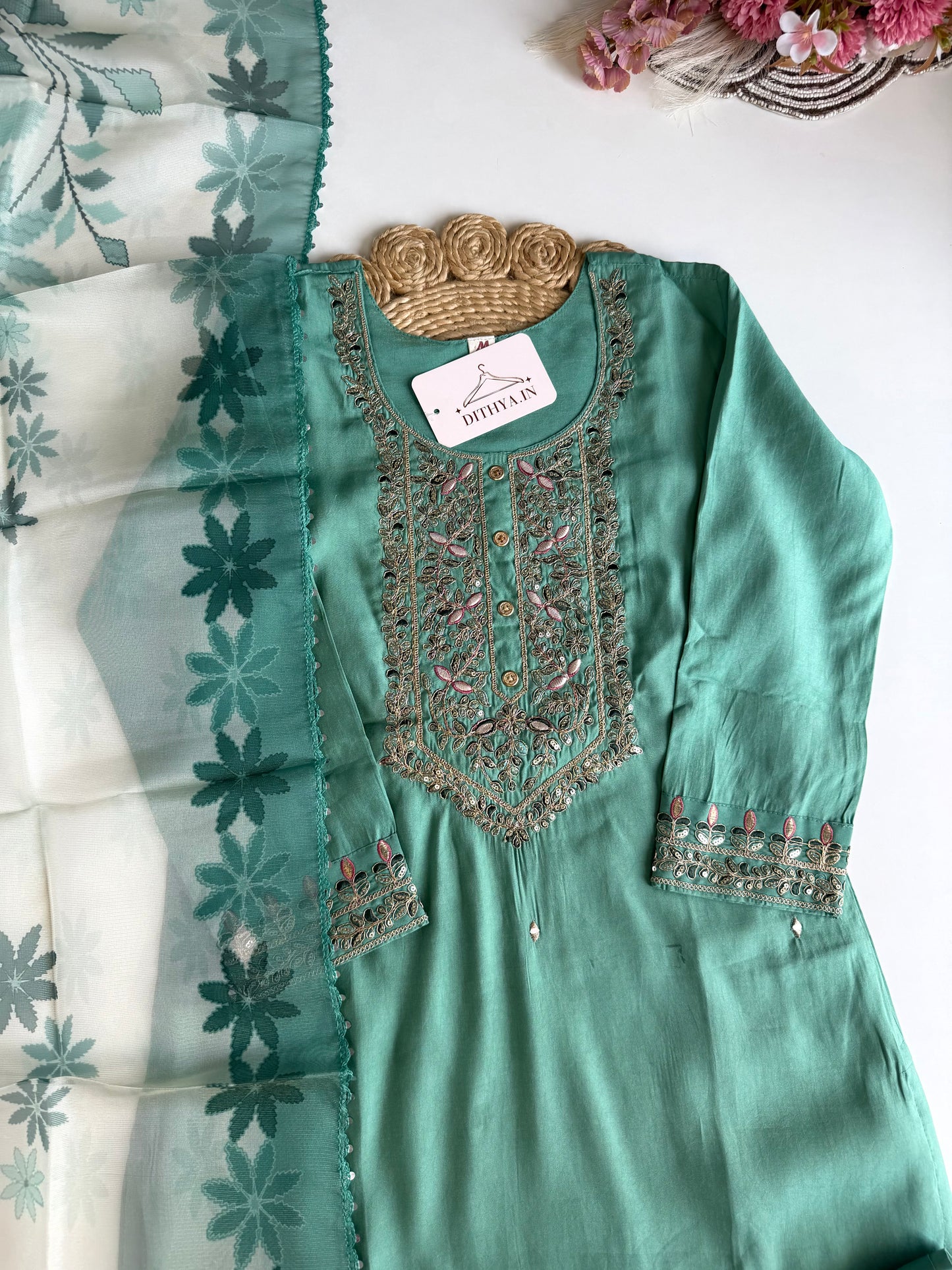 K135 - Roman silk straight Kurti with pants and dupatta