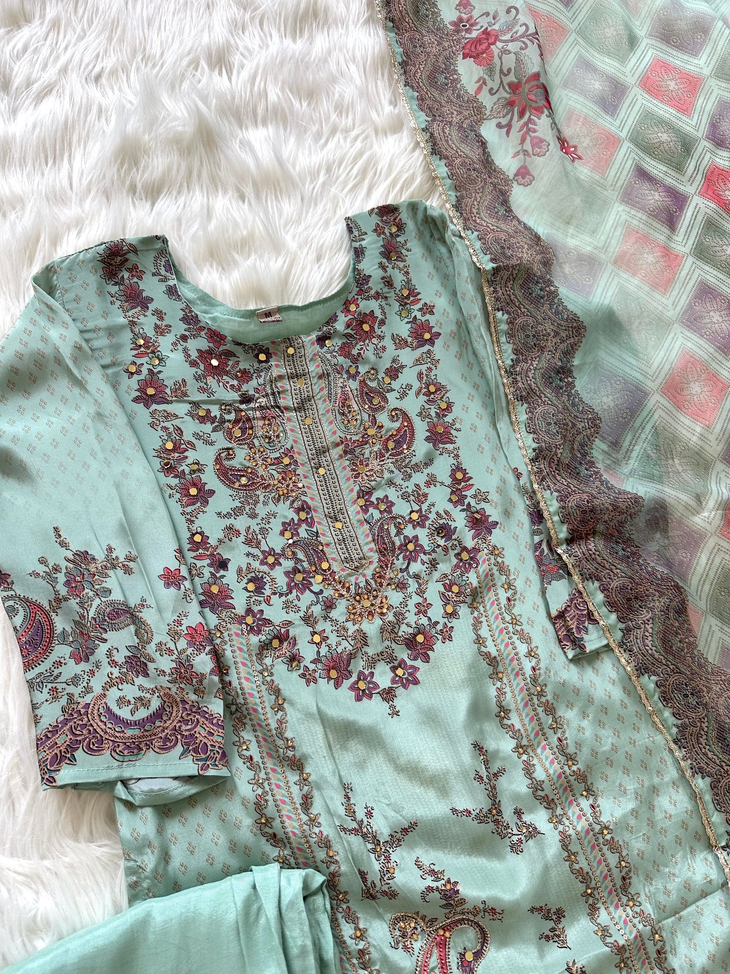 K208 - Pure crepe handwork straight Kurti with pants and dupatta