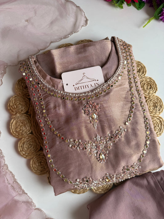 K722 - Tissue silk jewel work Anarkali with pants and dupatta