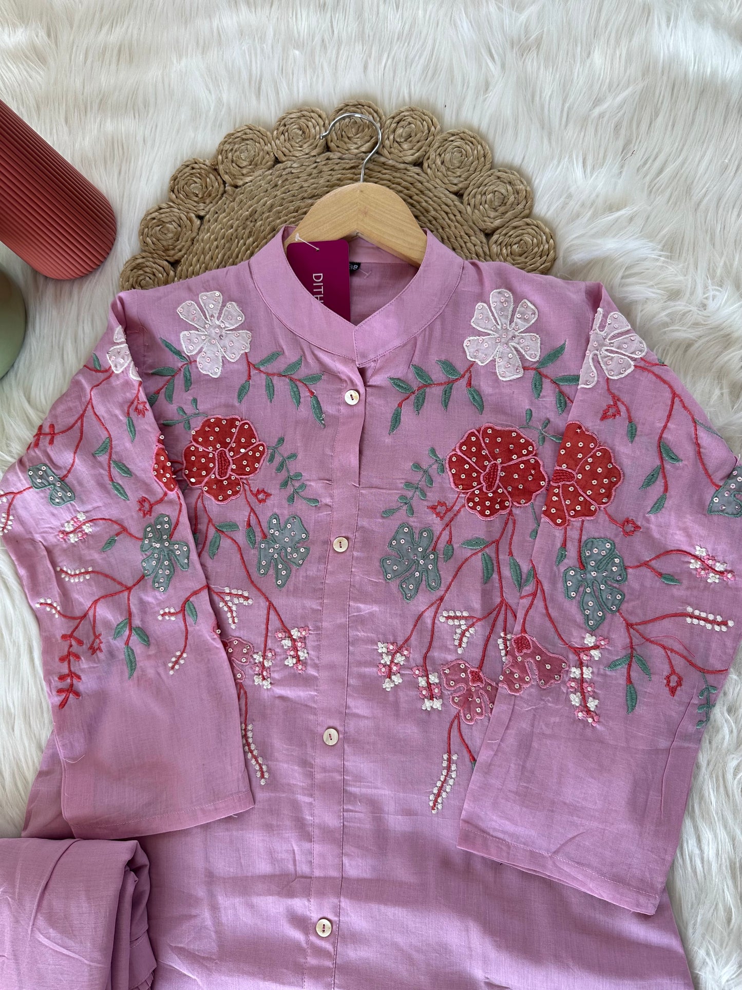 K437 - Cotton embroidered coord set in 2 colours