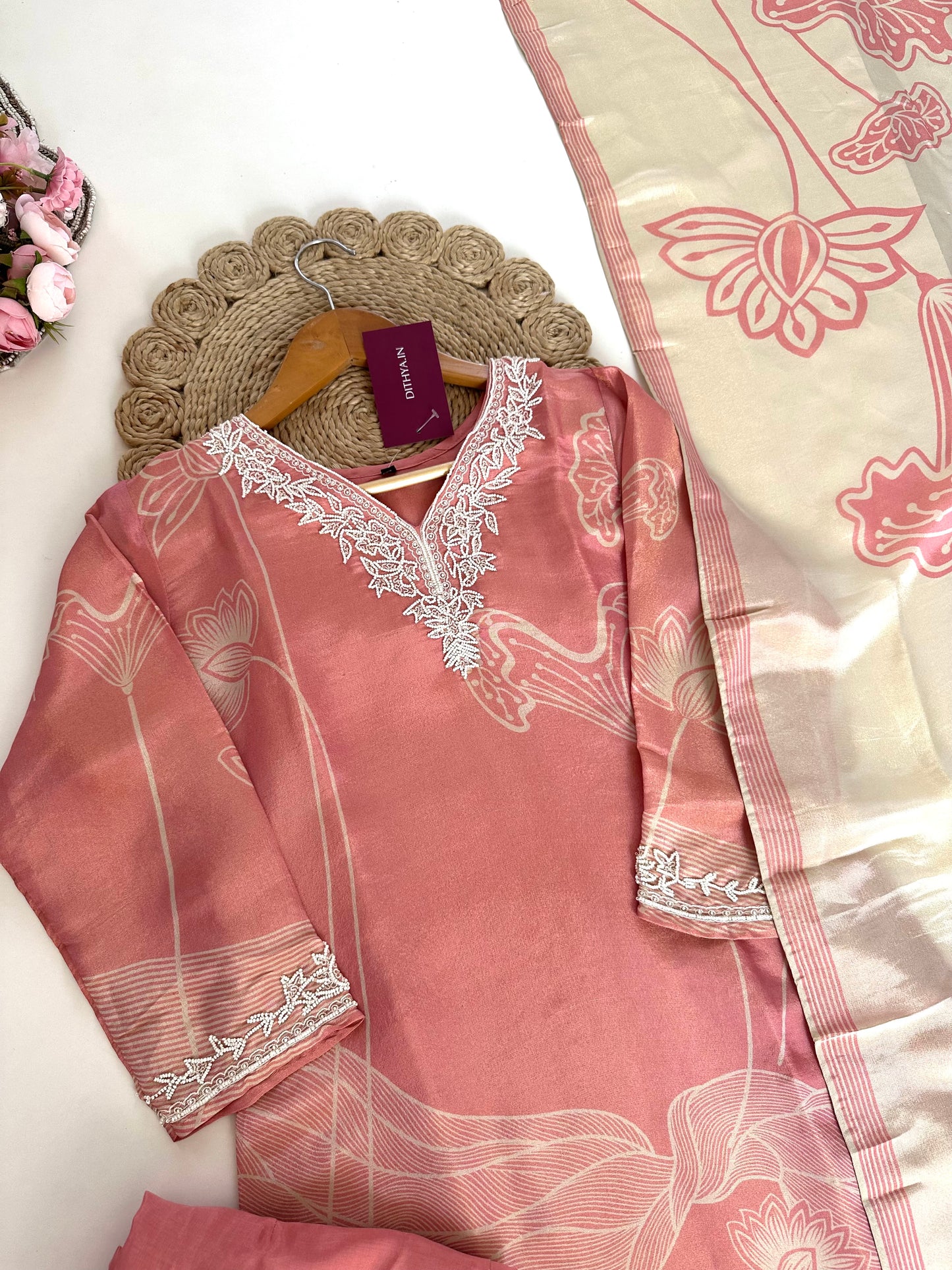 K153 - Tissue silk kurti with pants and dupatta