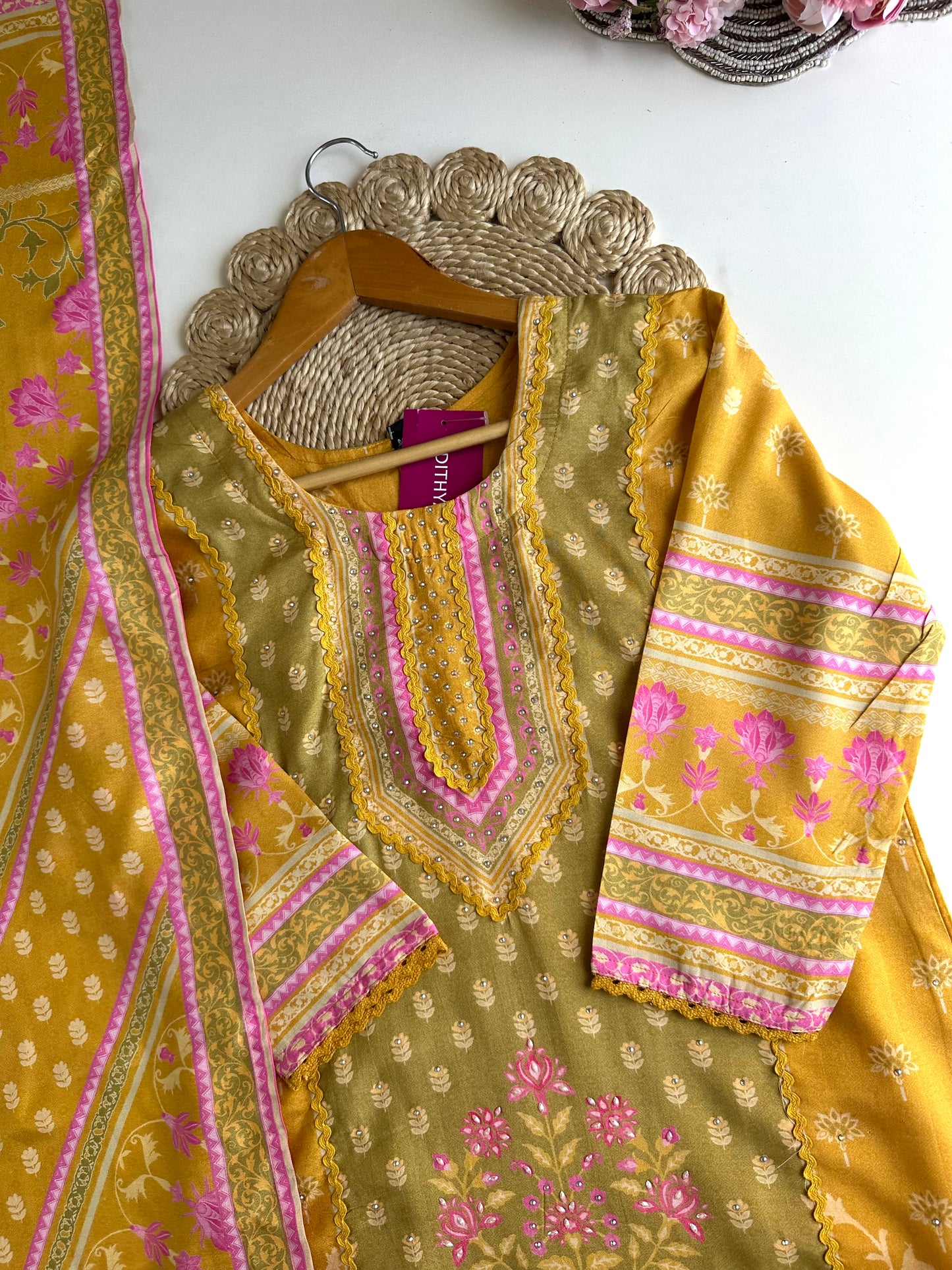 K382 - Muslin printed straight Kurti with pants and dupatta