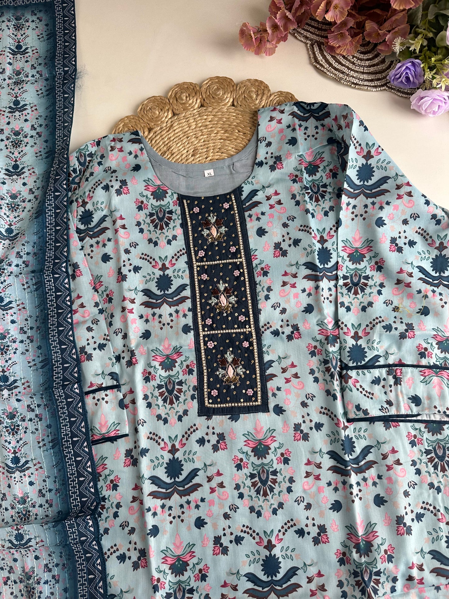 D286 - Roman silk straight kurti with pants and dupatta