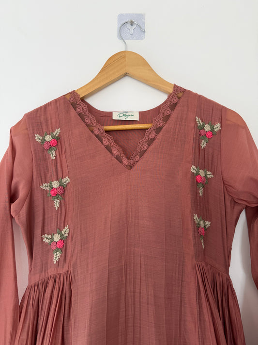 K052 - Mul chanderi embroidered Anarkali with pants and dupatta