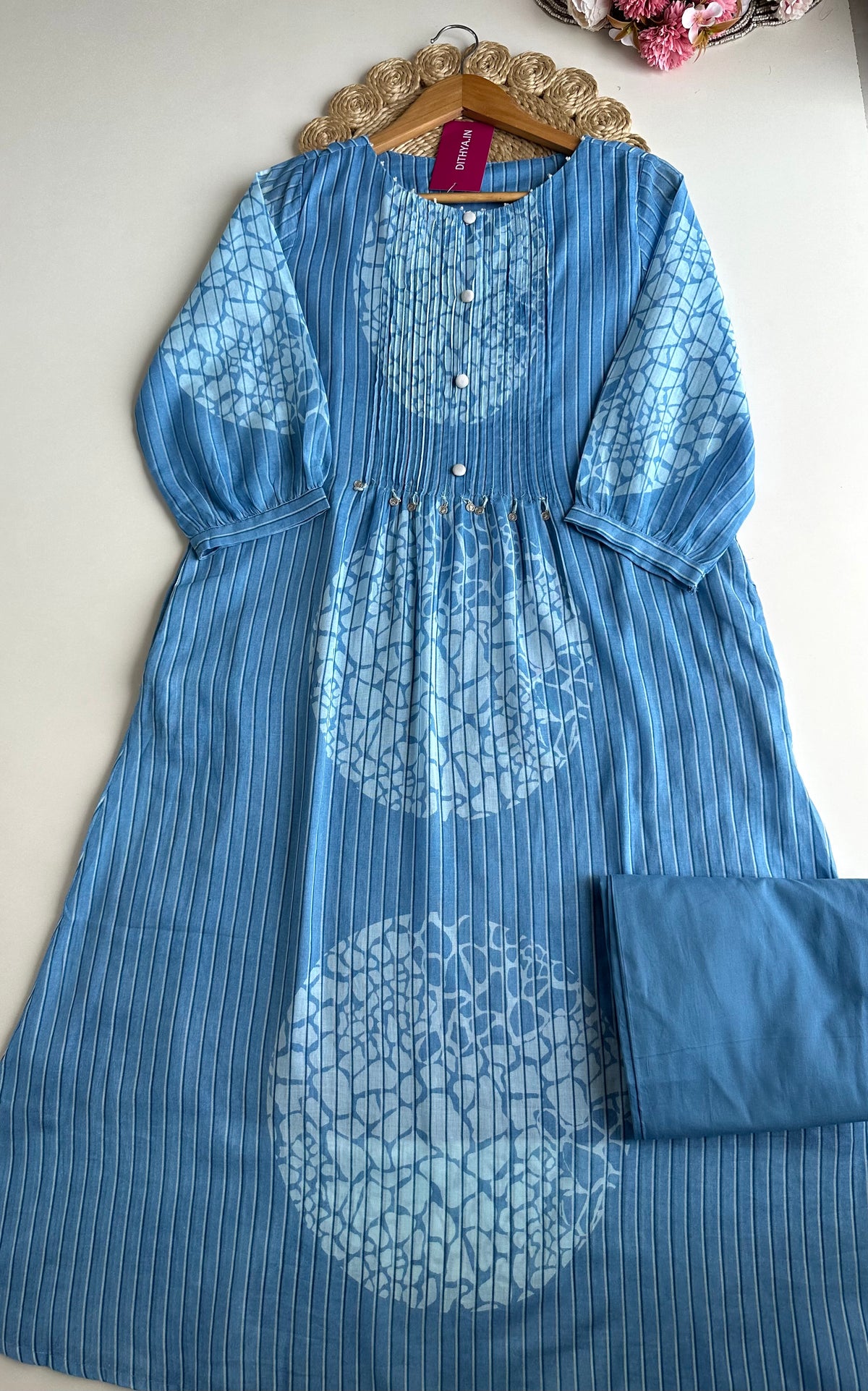 K238 - Cotton pintex floral Aline Kurti with pants in 2 colours