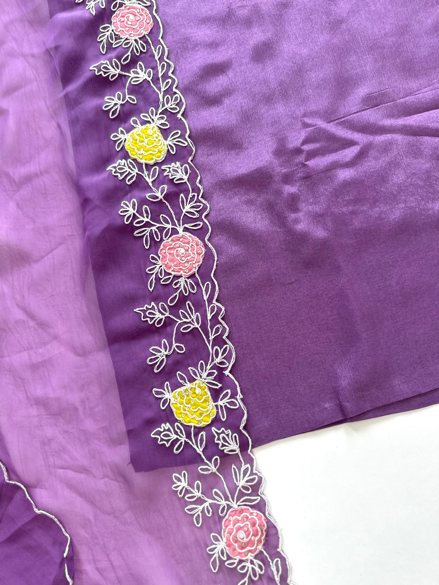 K361 - Russian silk appliqué work straight Kurti with pants and Dupatta in 2 colours