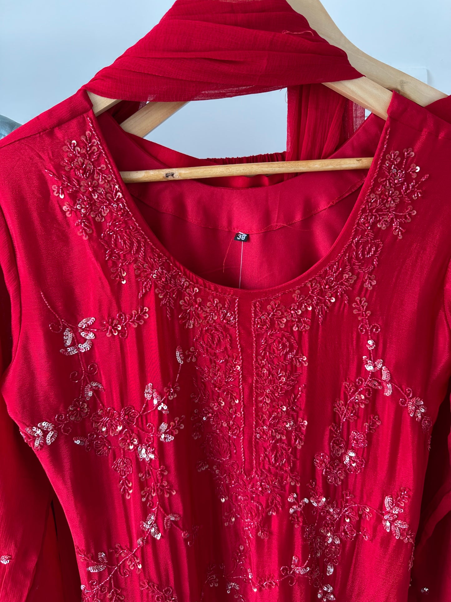 K256 - Chinnon Handwork Kurti with palazzo pants and chiffon dupatta