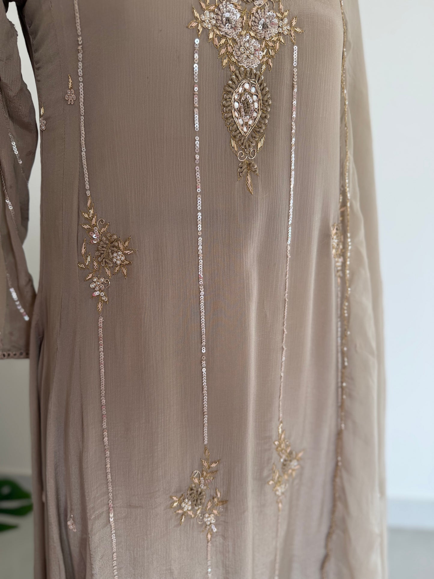 K286 - Pure Chinnon handwork Anarkali with pants and dupatta