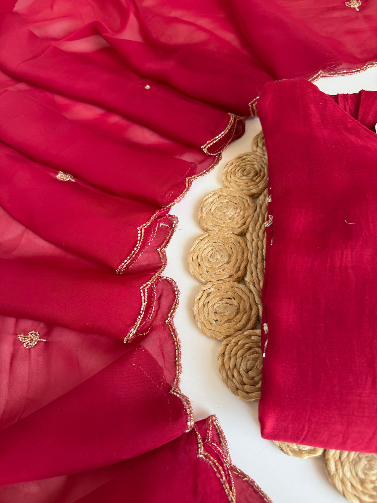 K106 - Mul chanderi handwork Aline Kurti with pants and dupatta - view 5