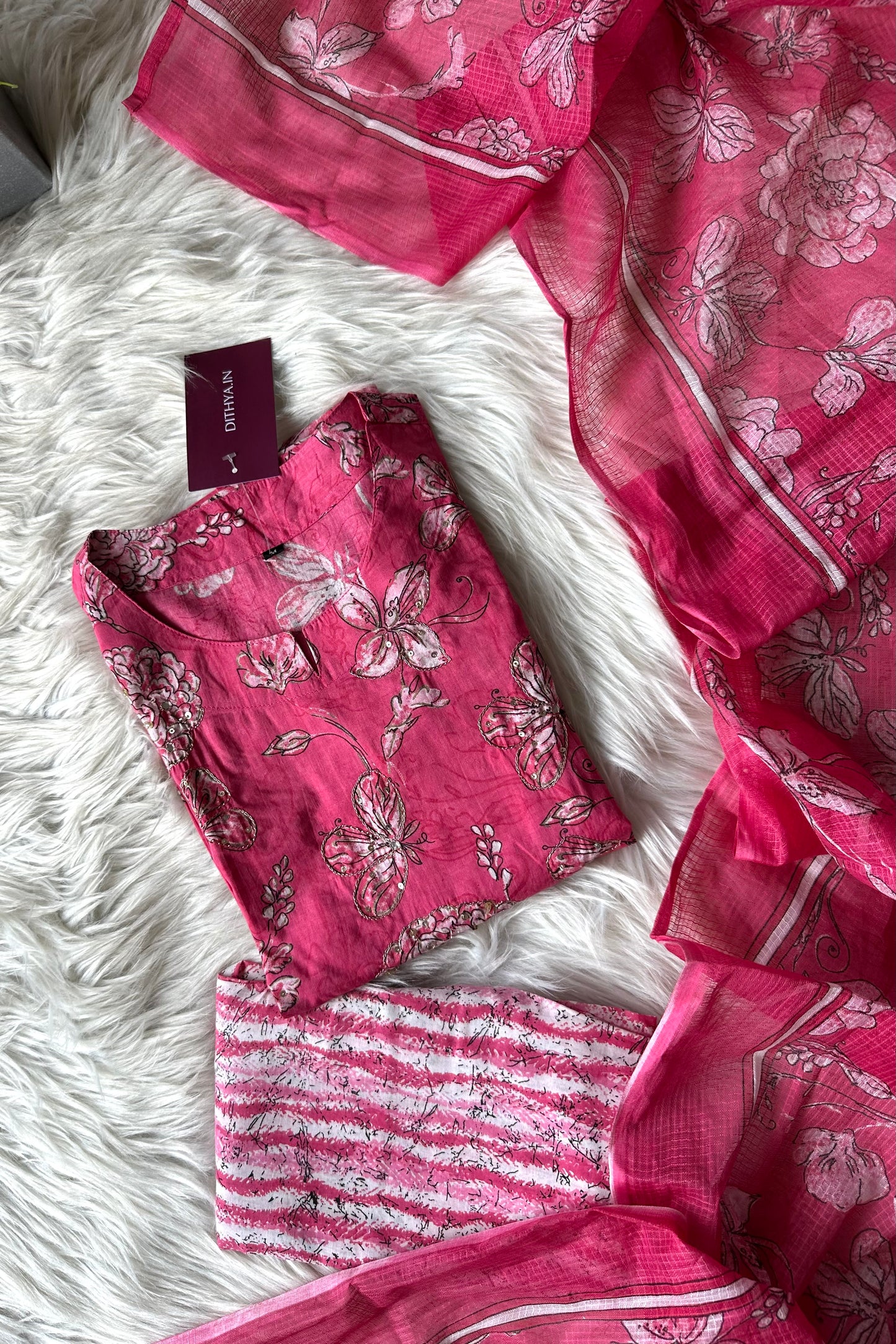 K115 - Cotton printed straight Kurti with pants and dupatta