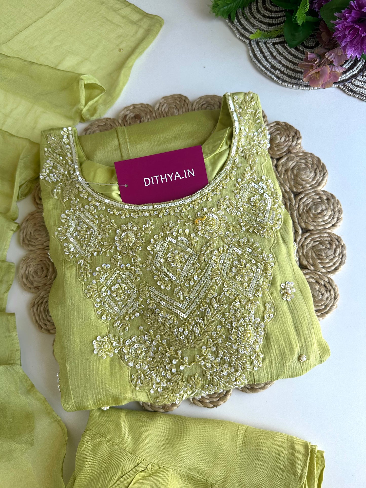 K063 - Chinnon heavy handwork Anarkali with pants and dupatta