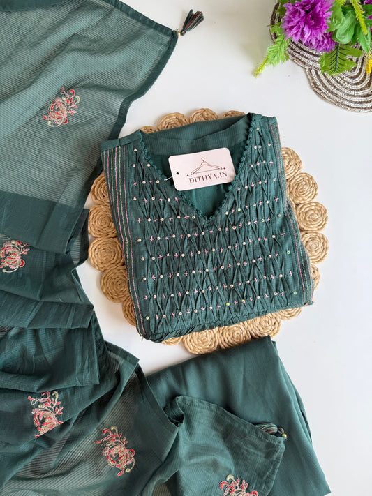 K492 - Mul chanderi handwork Anarkali with pants and dupatta