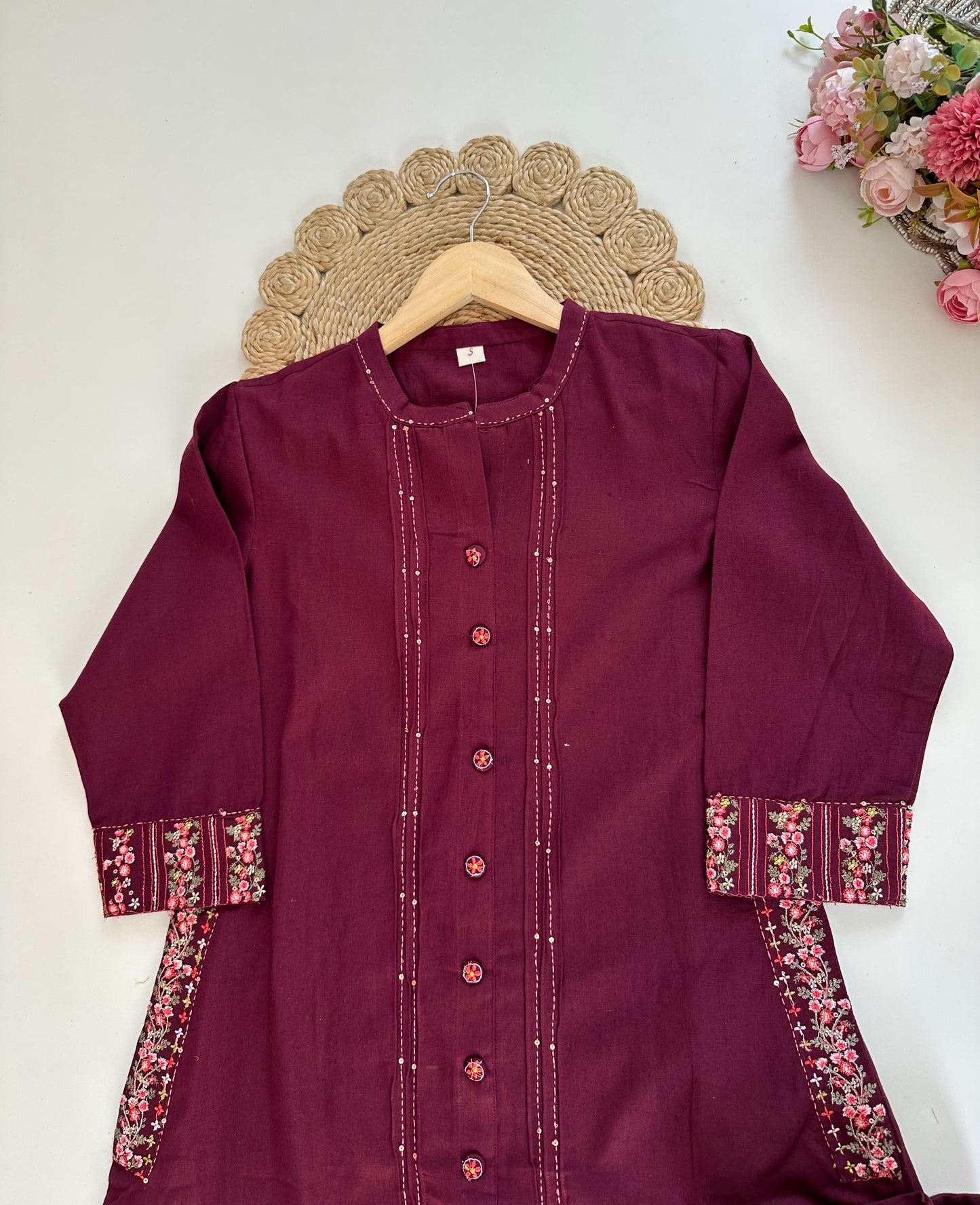 K294 - Cotton embroidered Aline Kurti with pants
