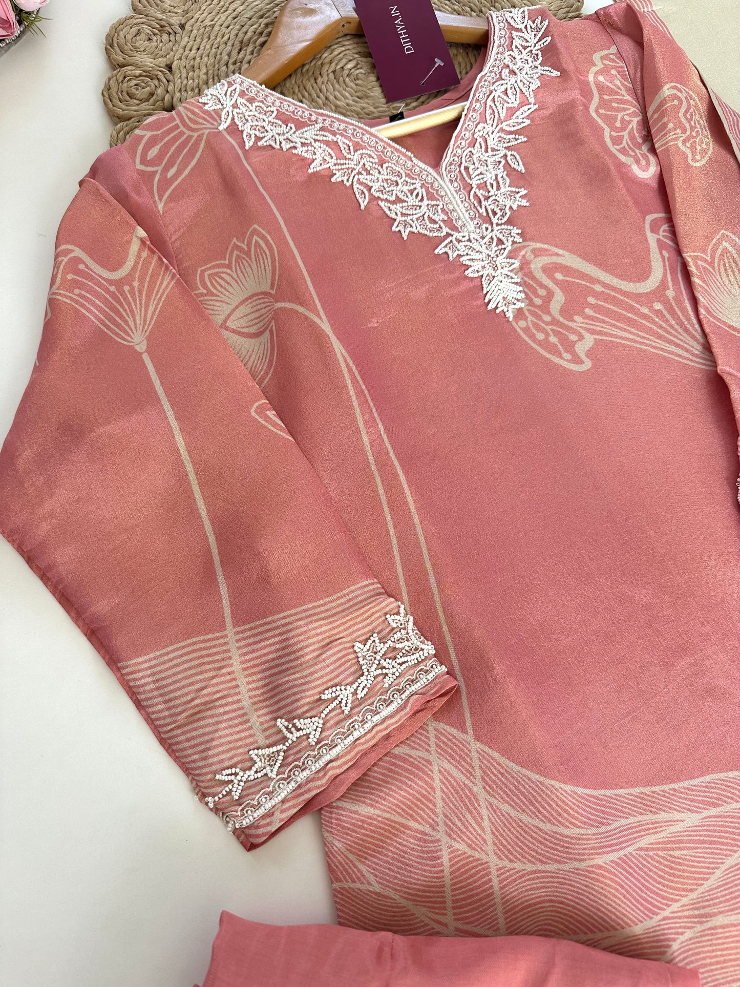 K153 - Tissue silk kurti with pants and dupatta