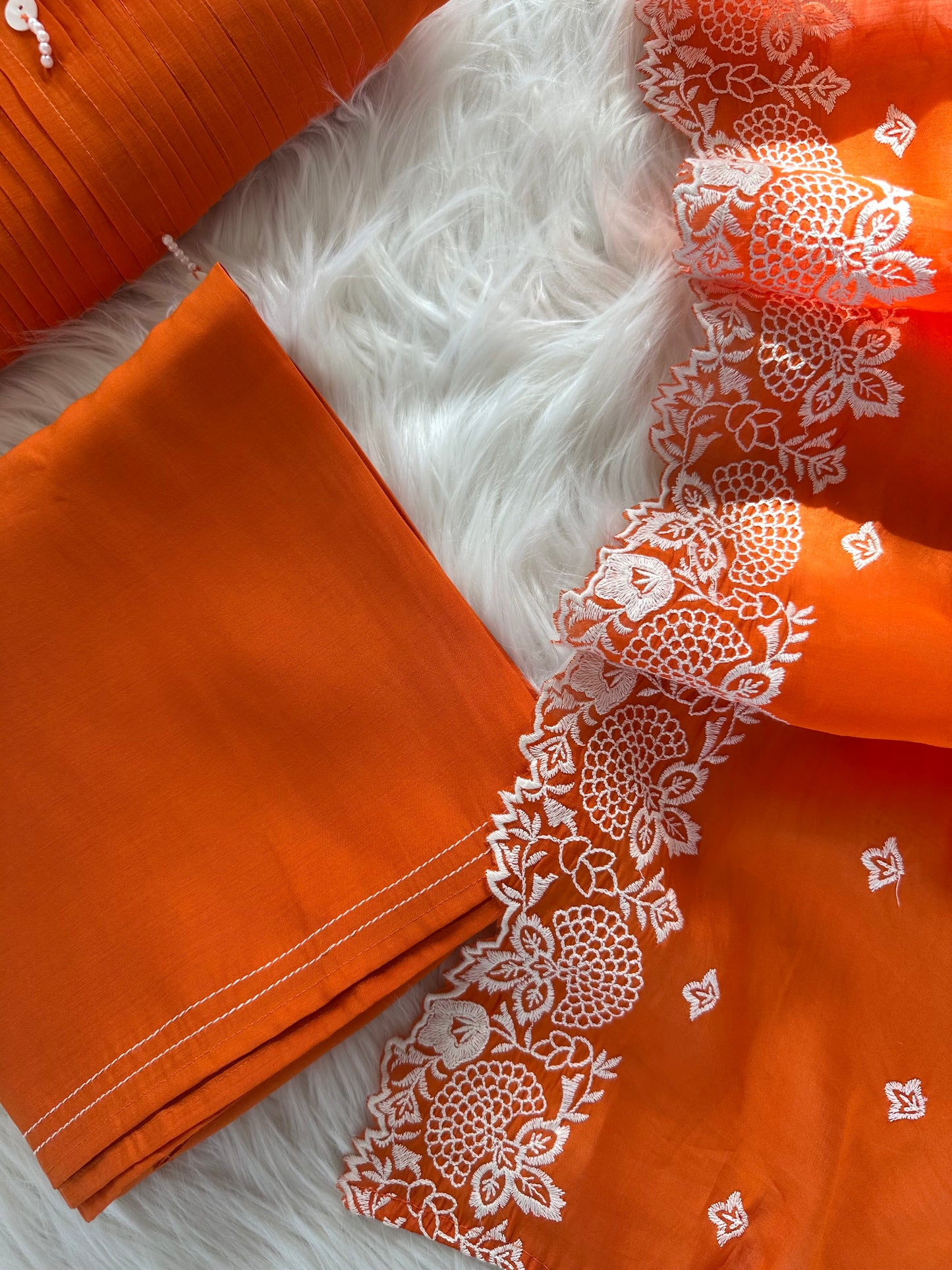 K319 - Muslin silk embroidered Aline Kurti with pants and dupatta in 2 colours