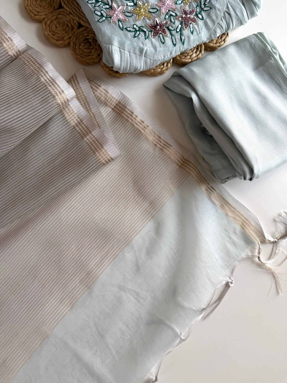 K485 - Mul chanderi handwork Anarkali with pants and dupatta