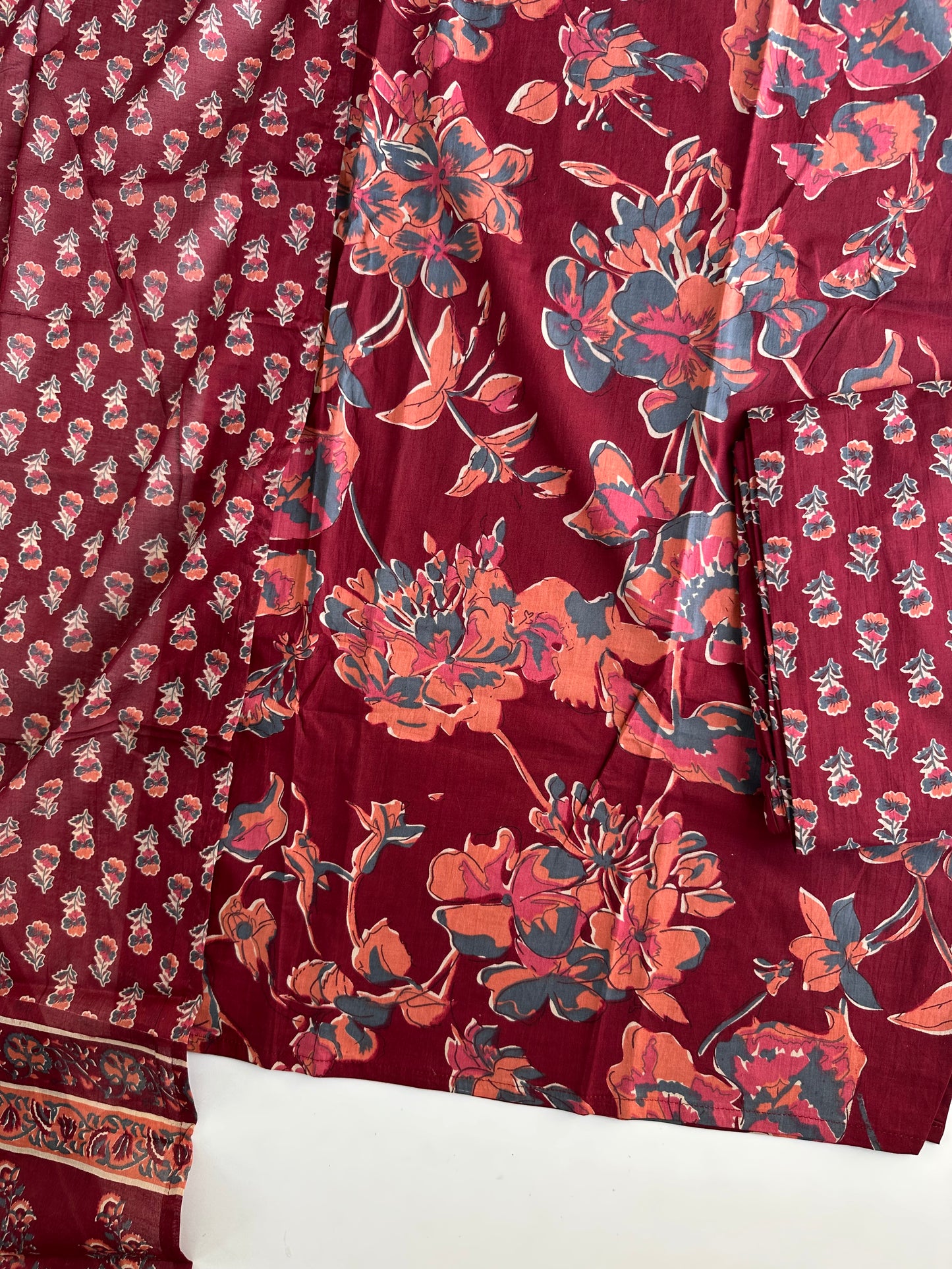 K071 - Cotton floral straight Kurti with pants and dupatta in 4 colours
