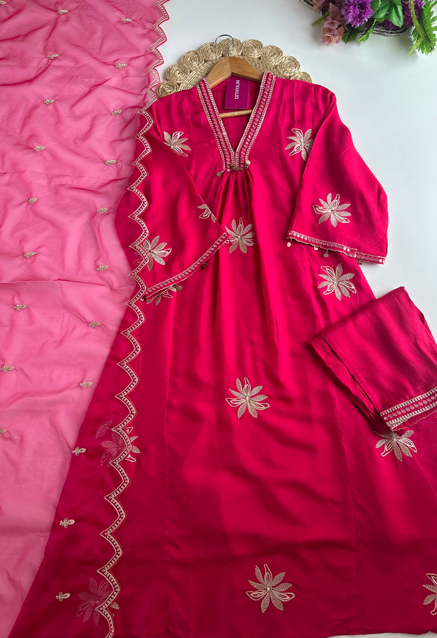 K299 - Russian silk zari Anarkali with pants and dupatta in 2 colours