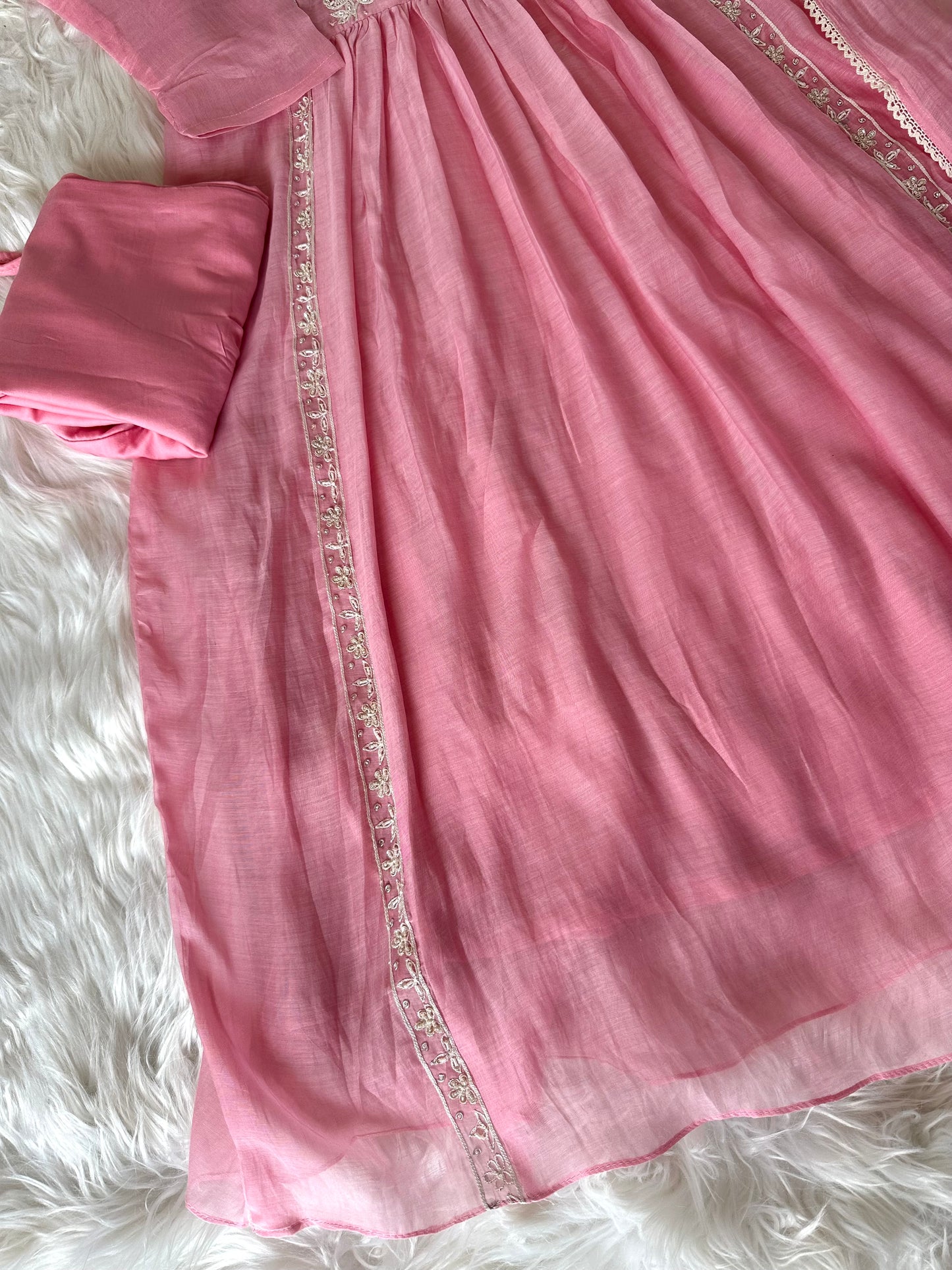 K007 - Mul Chanderi handwork Anarkali with pants and dupatta