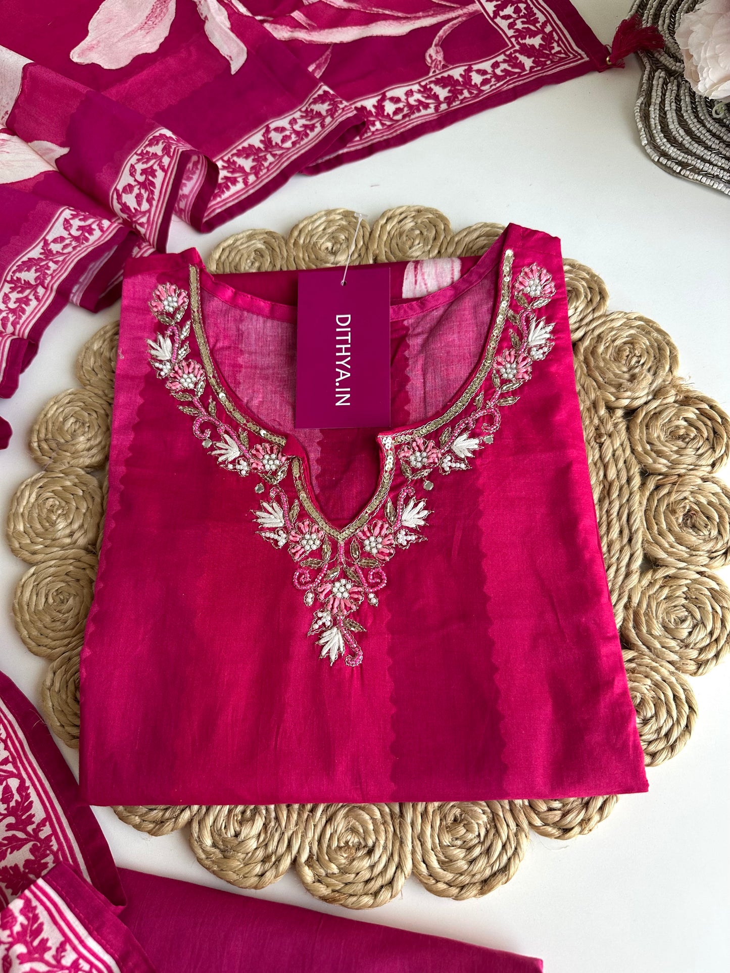 K177 - Cotton floral straight Kurti with pants and dupatta
