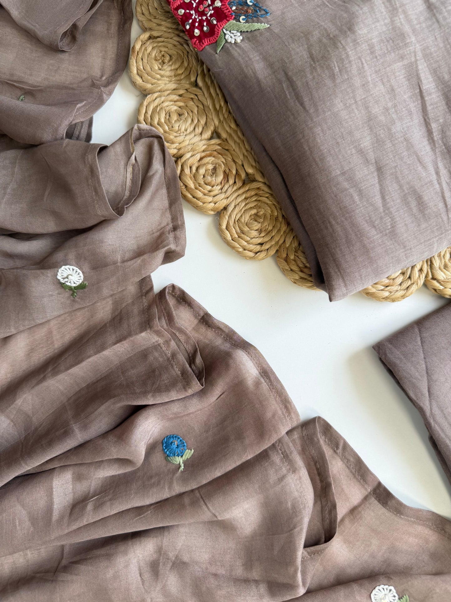 K509 - Mul chanderi embroidered aline Kurti with pants and dupatta