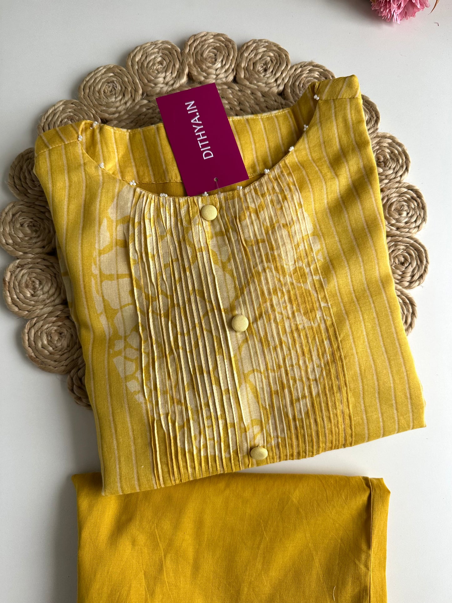 K238 - Cotton pintex floral Aline Kurti with pants in 2 colours