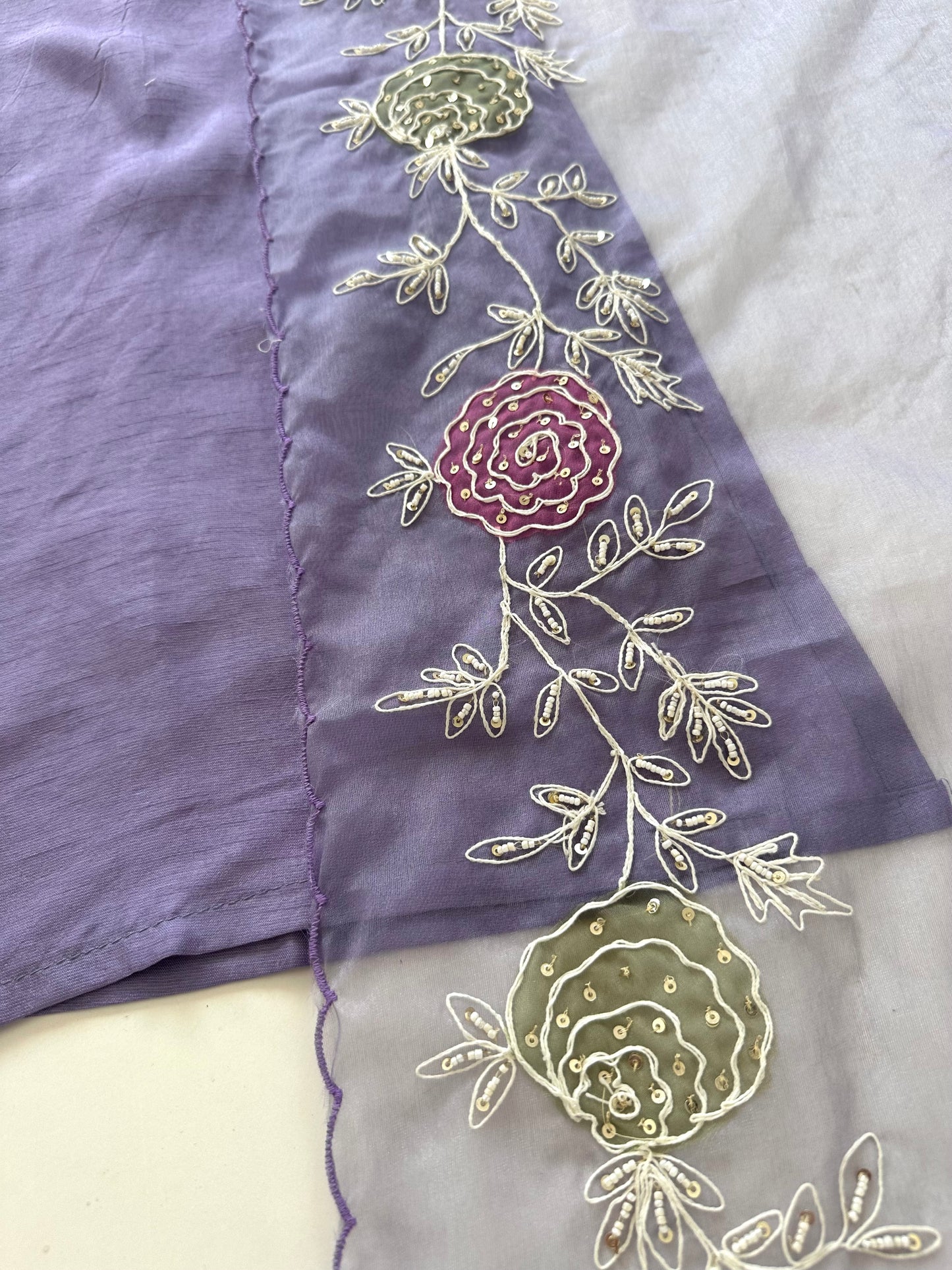 K077 - Handwork Russian silk Straight kurti with pants and dupatta .