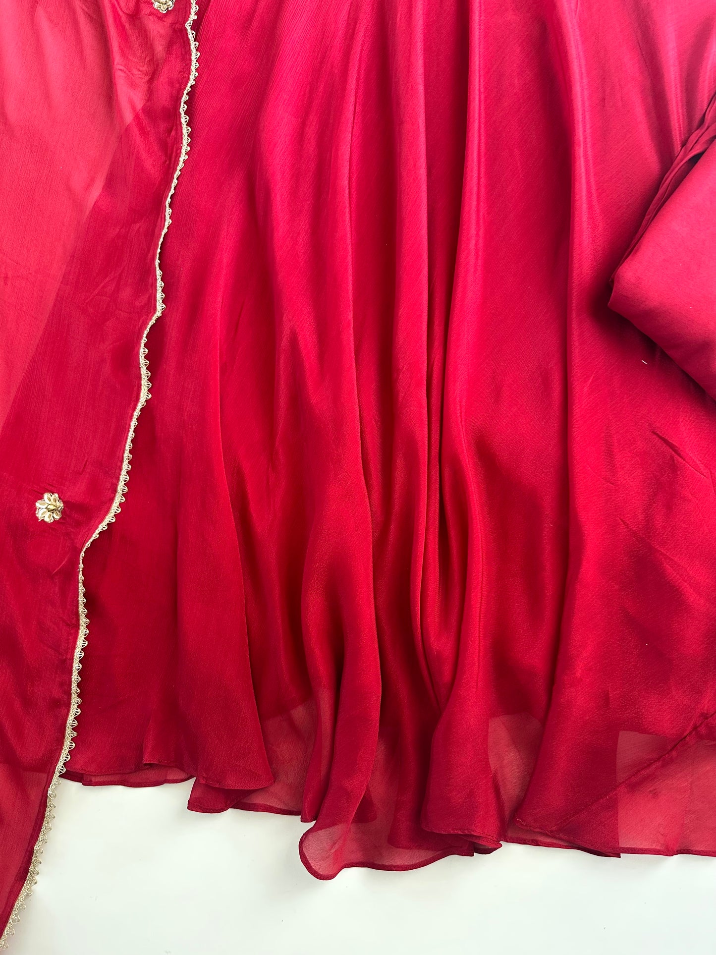 K158 - Pure Chinnon heavy handwork Anarkali with pants and dupatta