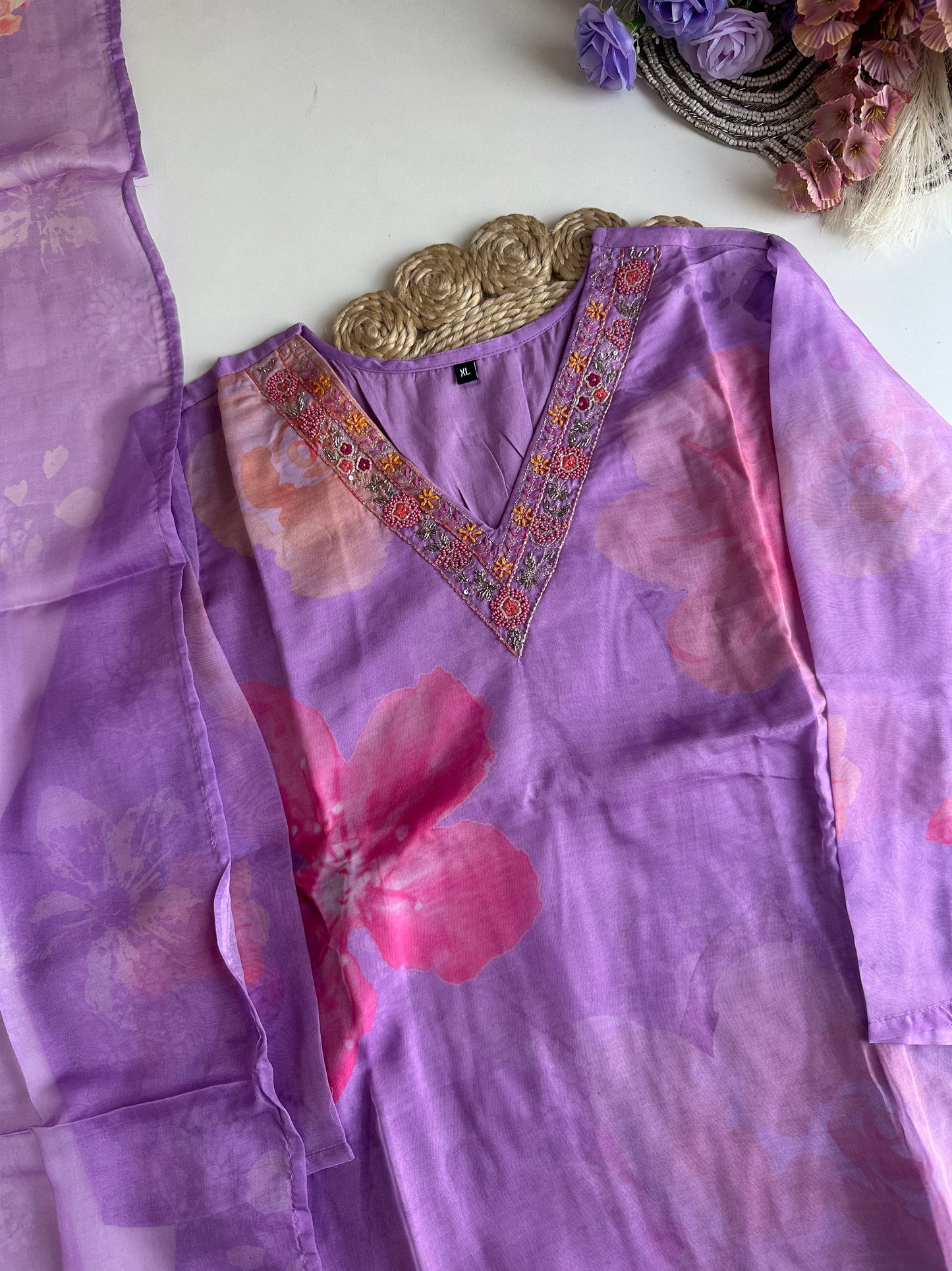 D317- Roman silk straight kurti with pants and dupatta