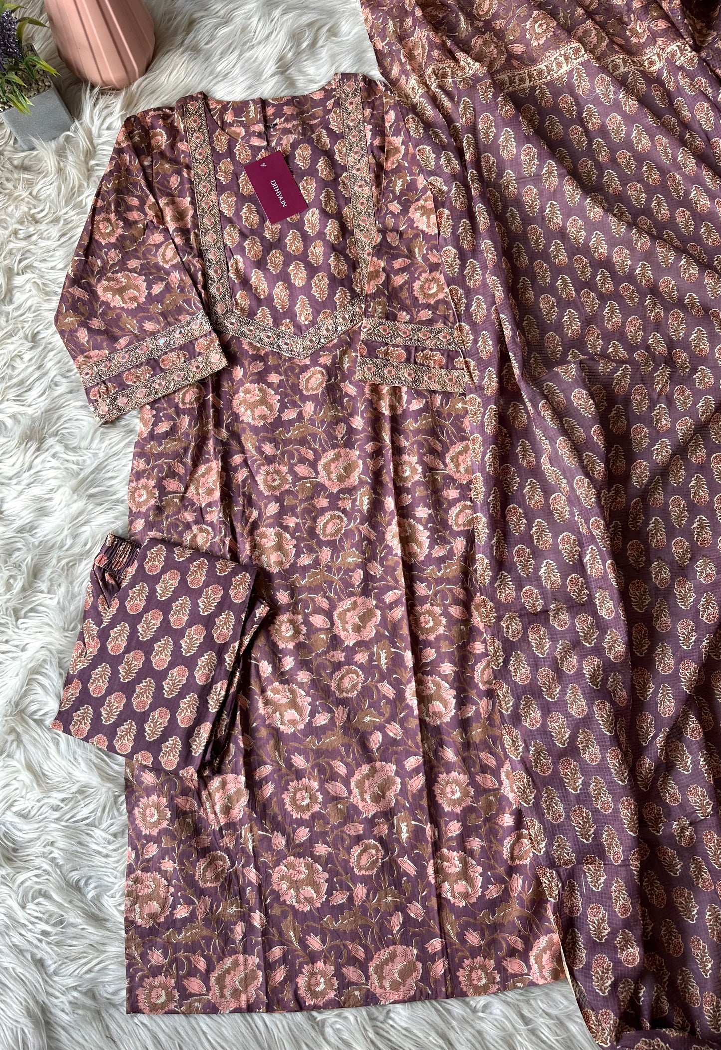 K260 - Cotton printed straight Kurti with pants and dupatta