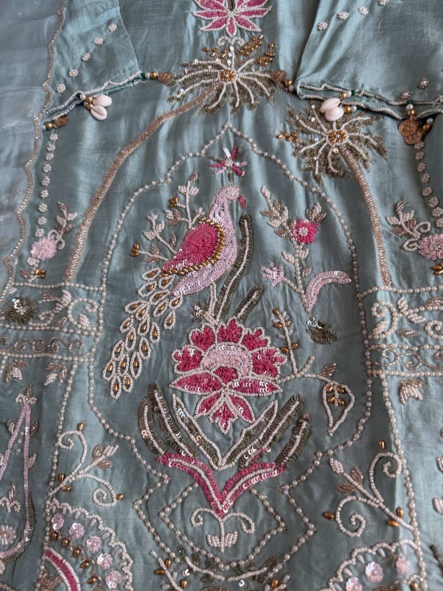 K333 - Russian silk handwork short Kurti with divider pants and dupatta