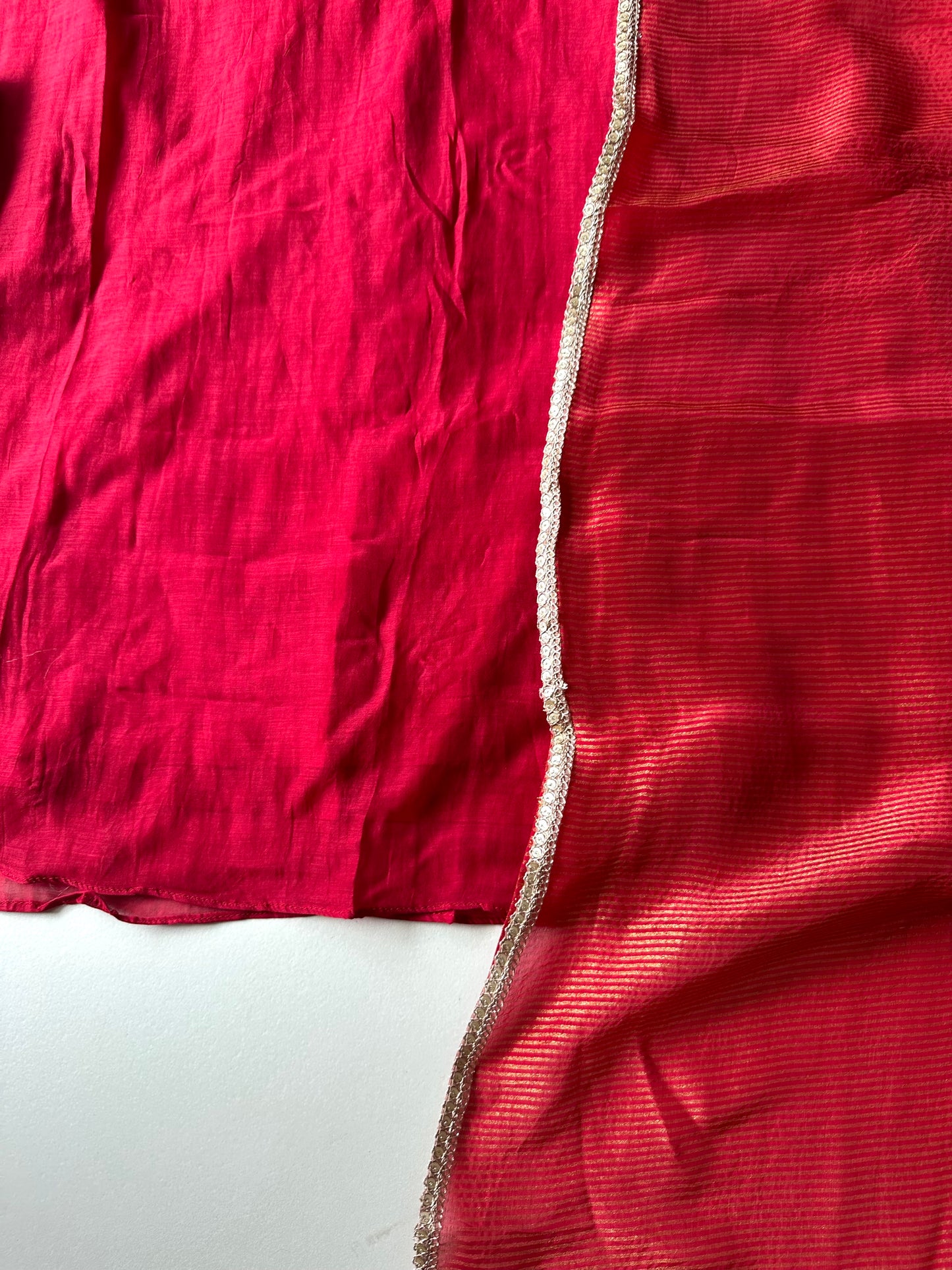 K013 - Mul Chanderi handwork Aline Kurti with pants and dupatta