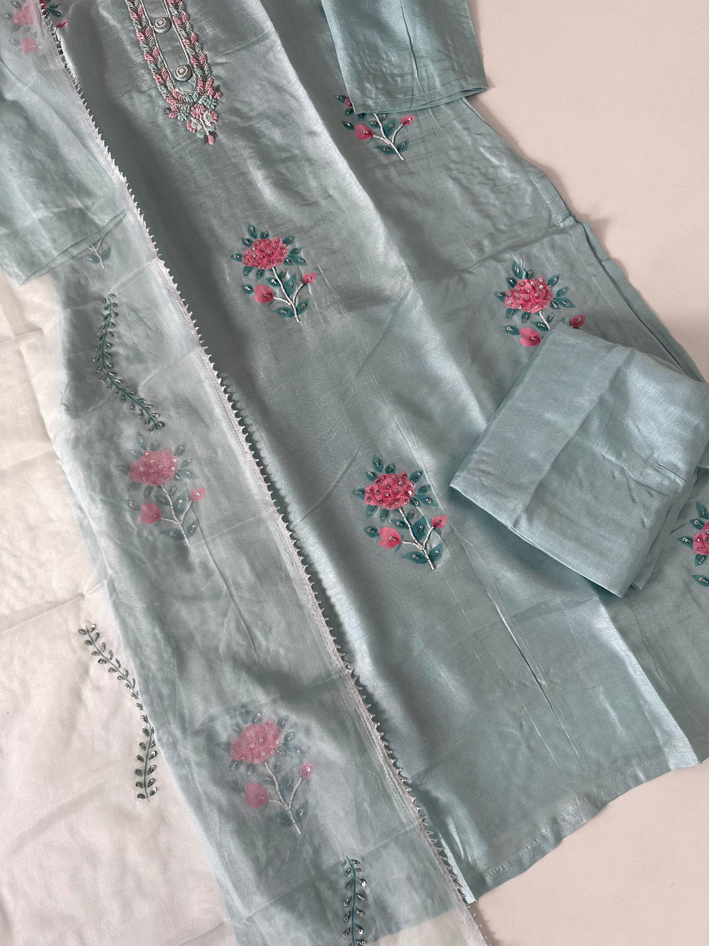 D290 - Dola silk straight kurti with pants and dupatta