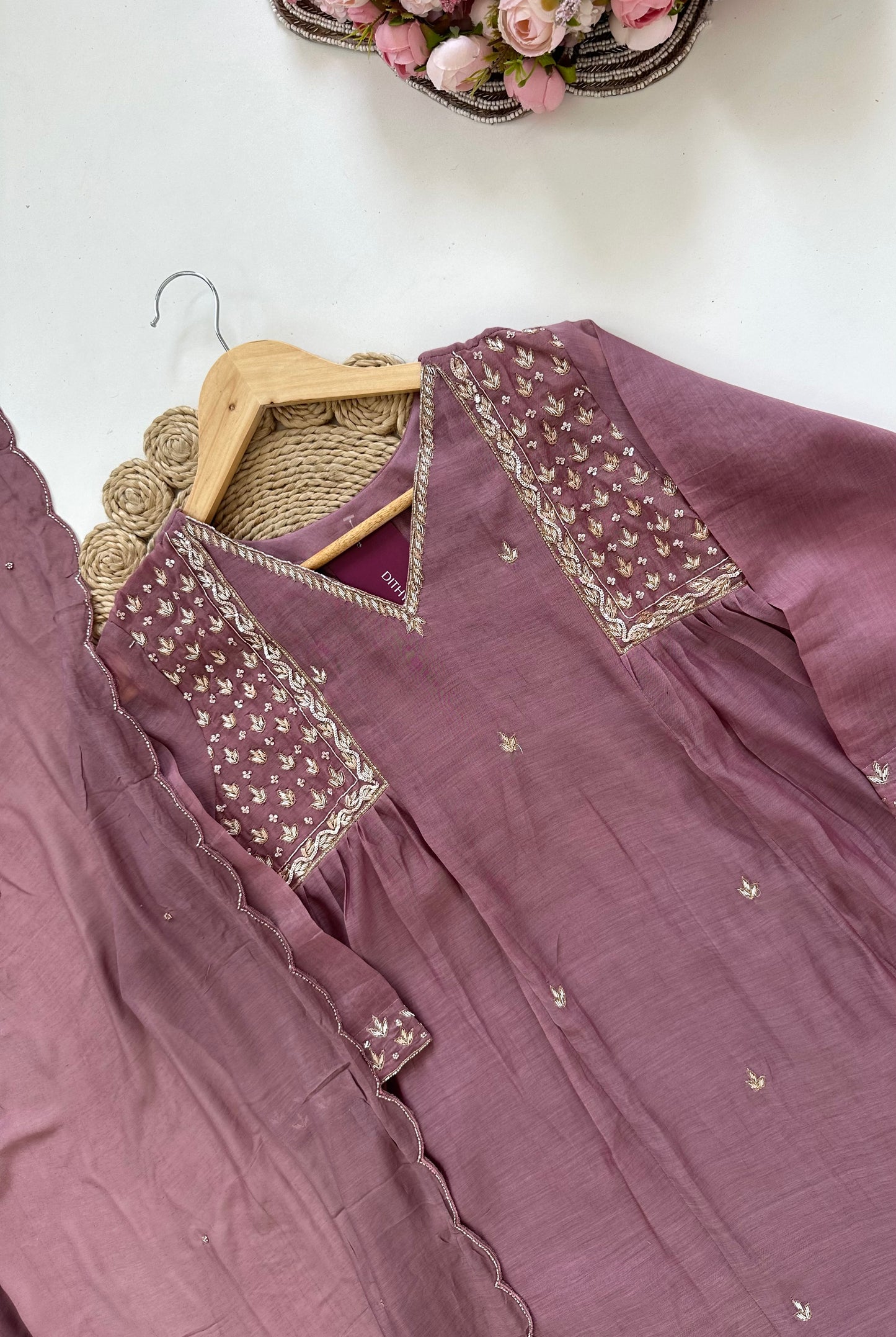 K261 - Mul Chanderi handwork Anarkali with pants and dupatta in 2 colours